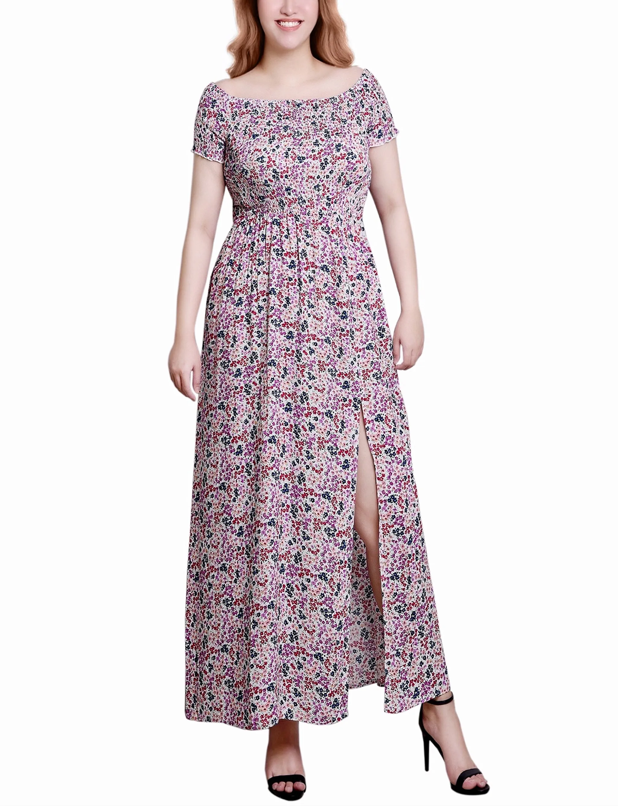 White Smocked Bodice Maxi Dress - Petite sold by Dress Barn