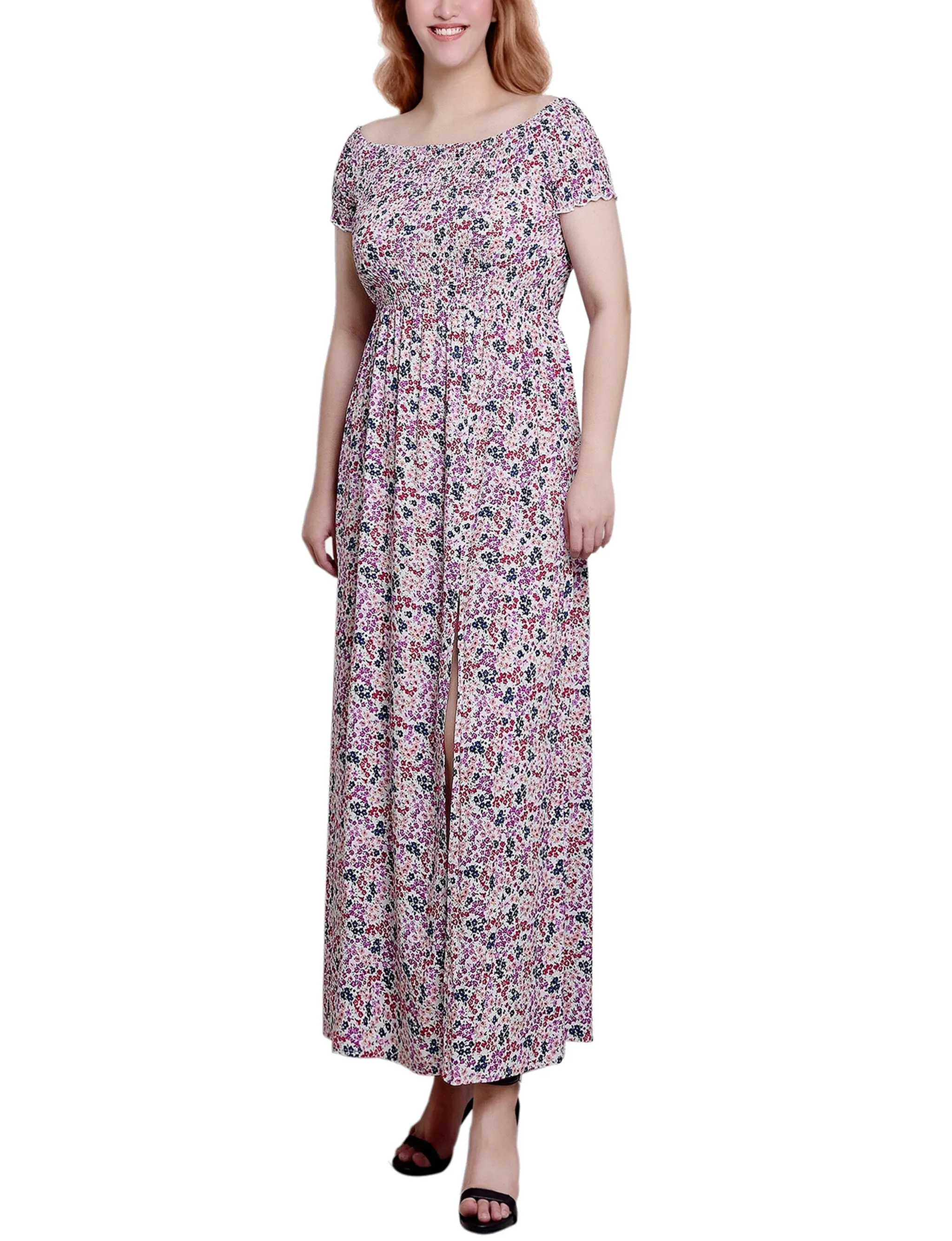 White Smocked Bodice Maxi Dress - Petite sold by Dress Barn product image thumbnail 2