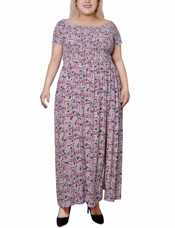 White Smocked Bodice Maxi Dress - Plus Size sold by Dress Barn