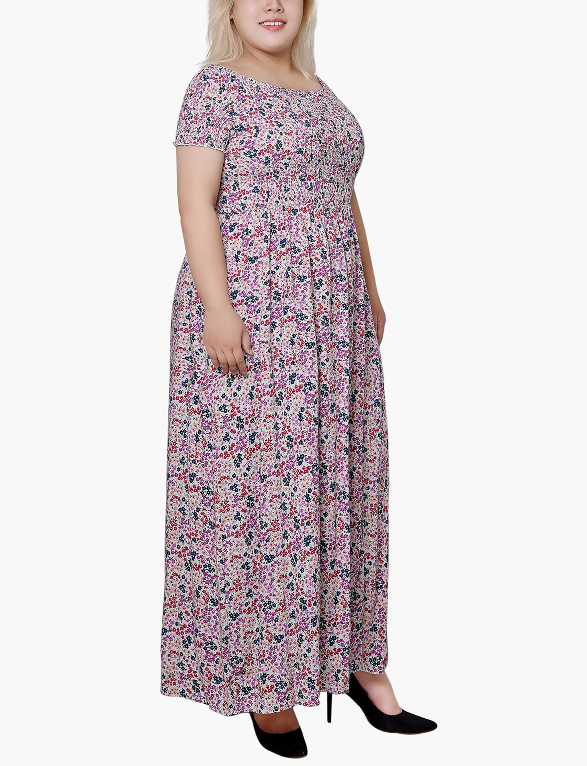 White Smocked Bodice Maxi Dress - Plus Size sold by Dress Barn product image thumbnail 2