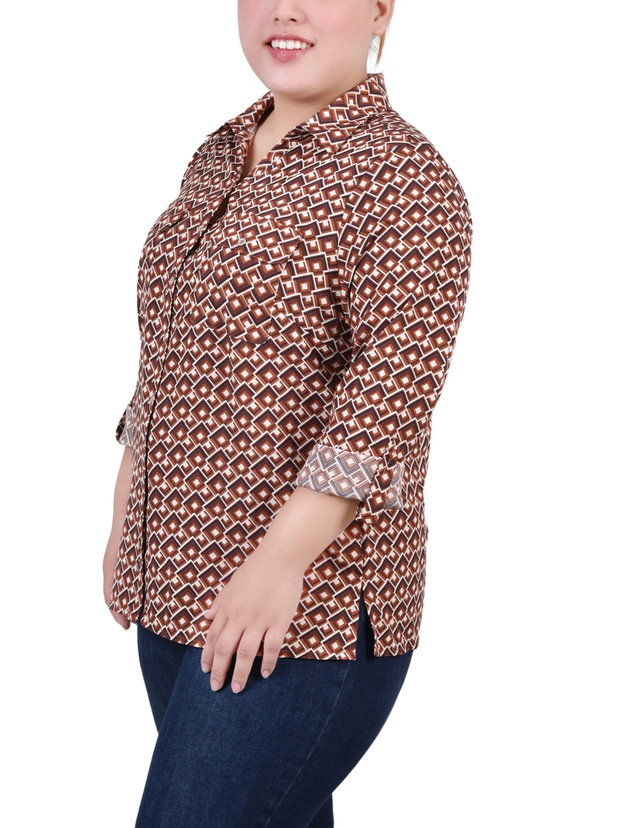 Yellow 3/4 Roll Tab Blouse With Pockets - Plus Size sold by Dress Barn product image thumbnail 2