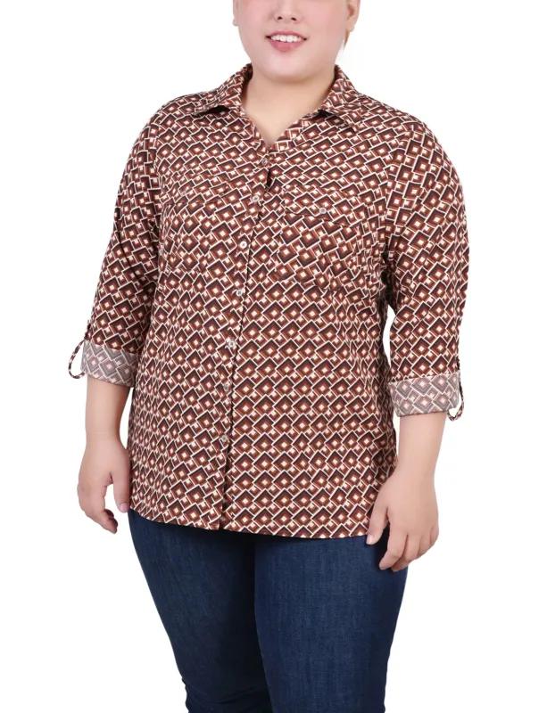 Yellow 3/4 Roll Tab Blouse With Pockets - Plus Size sold by Dress Barn