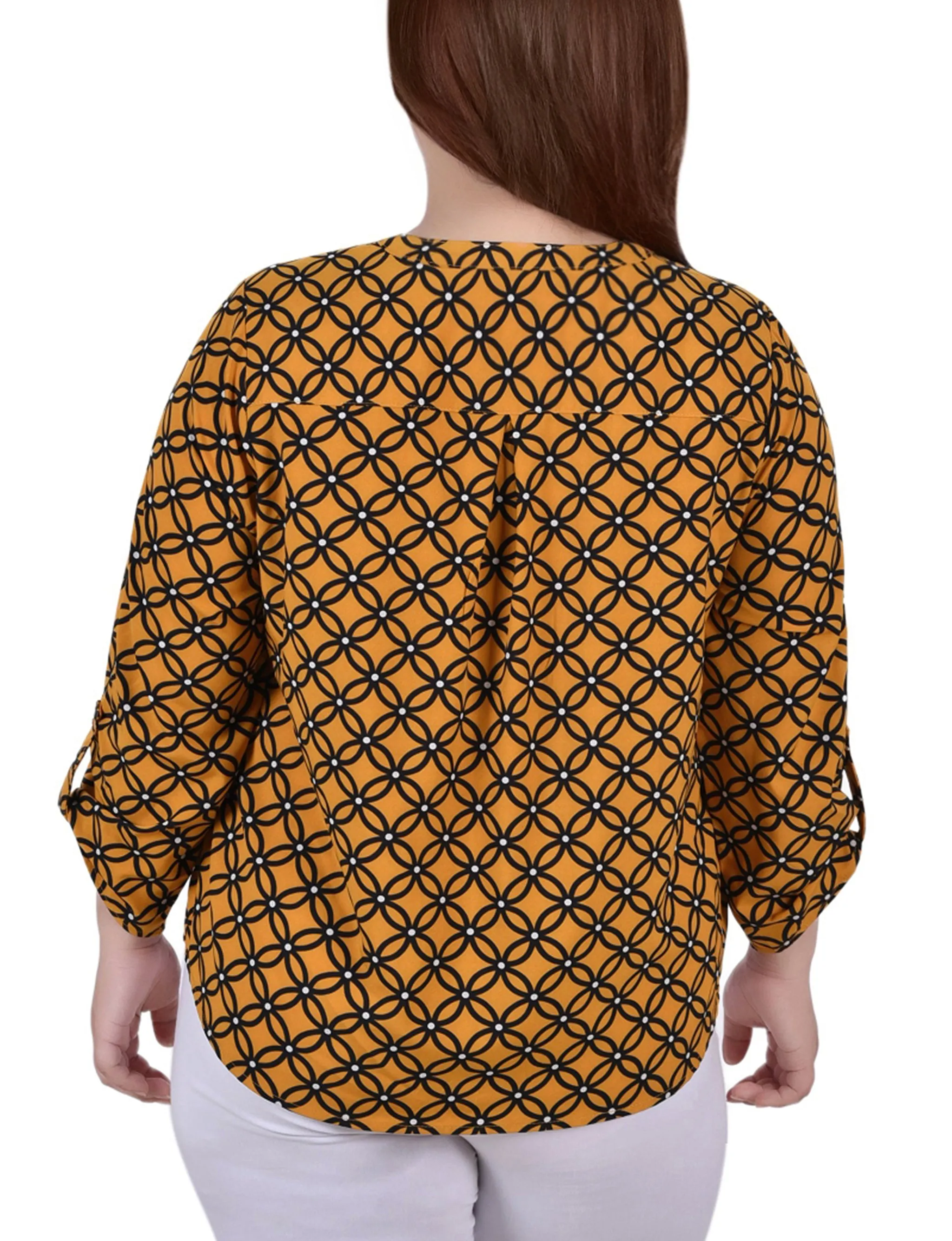 Yellow 3/4 Roll Tab Sleeve Mandarin Collar Blouse - Plus Size sold by Dress Barn product image thumbnail 4