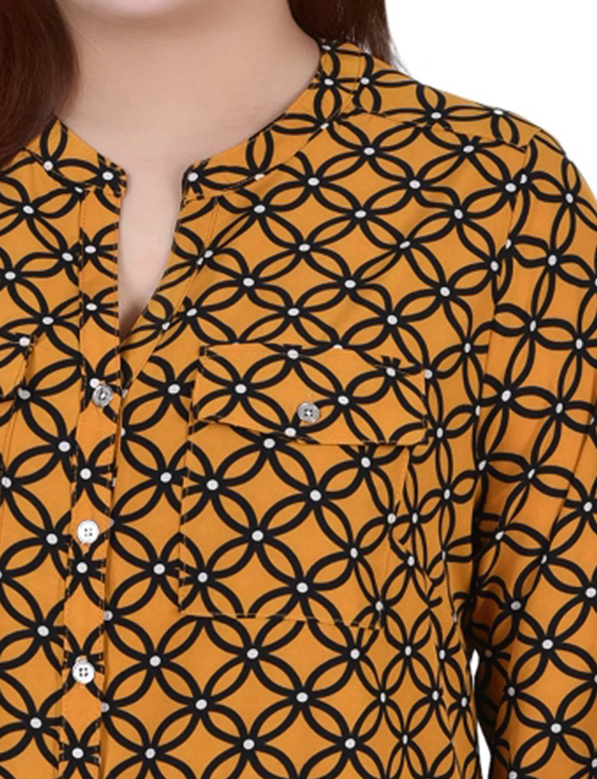 Yellow 3/4 Roll Tab Sleeve Mandarin Collar Blouse - Plus Size sold by Dress Barn product image thumbnail 3