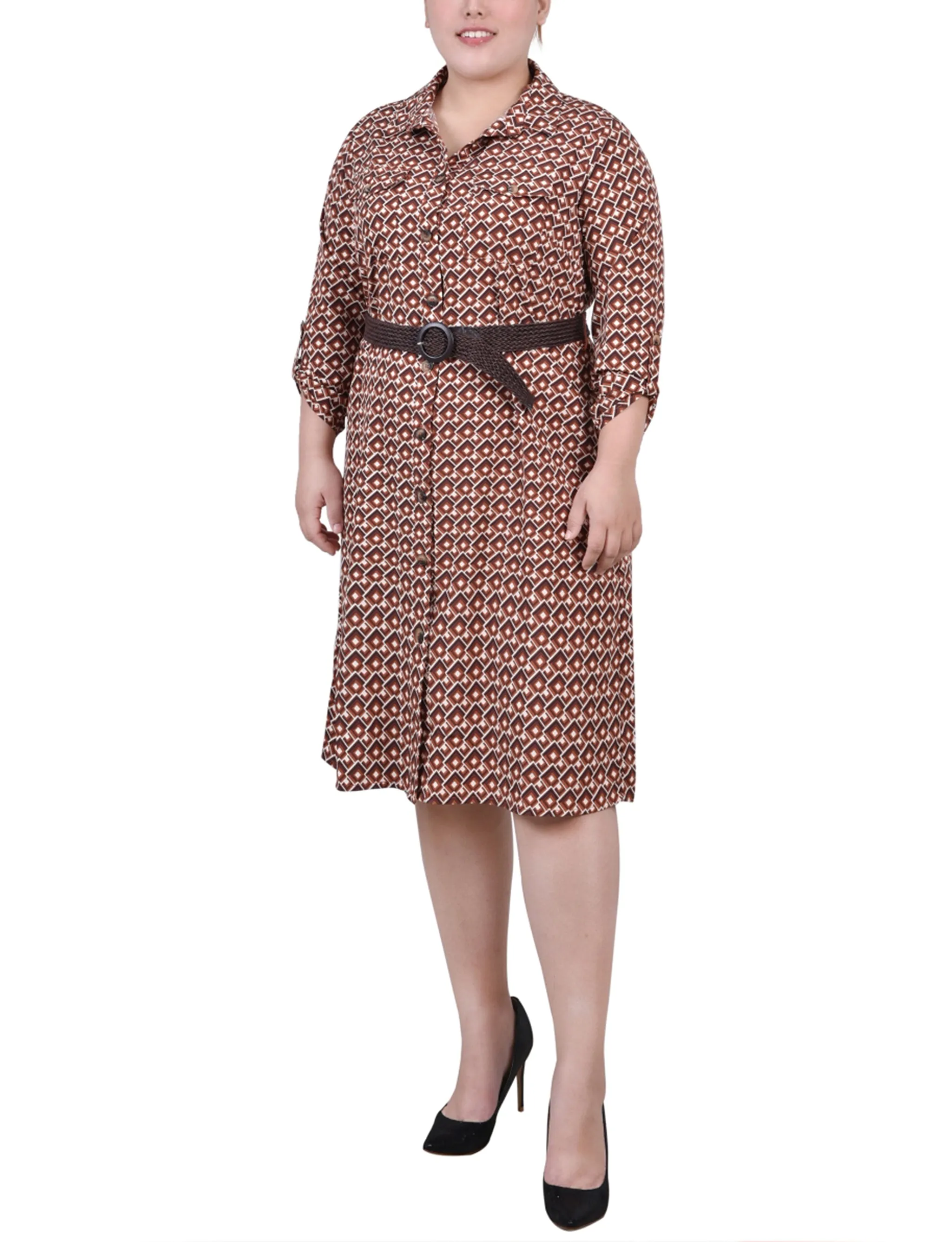 Yellow 3/4 Roll Tab Sleeve Shirtdress - Plus Size sold by Dress Barn