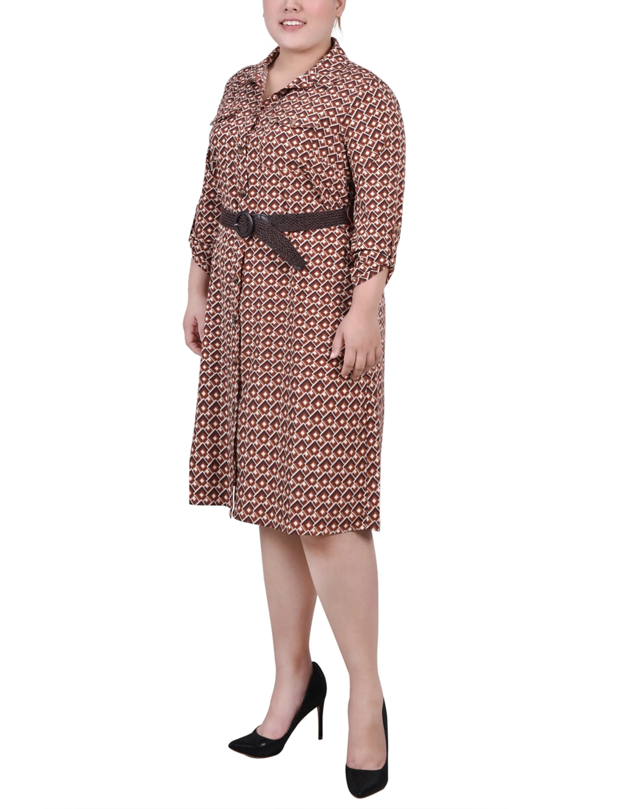 Yellow 3/4 Roll Tab Sleeve Shirtdress - Plus Size sold by Dress Barn product image thumbnail 2