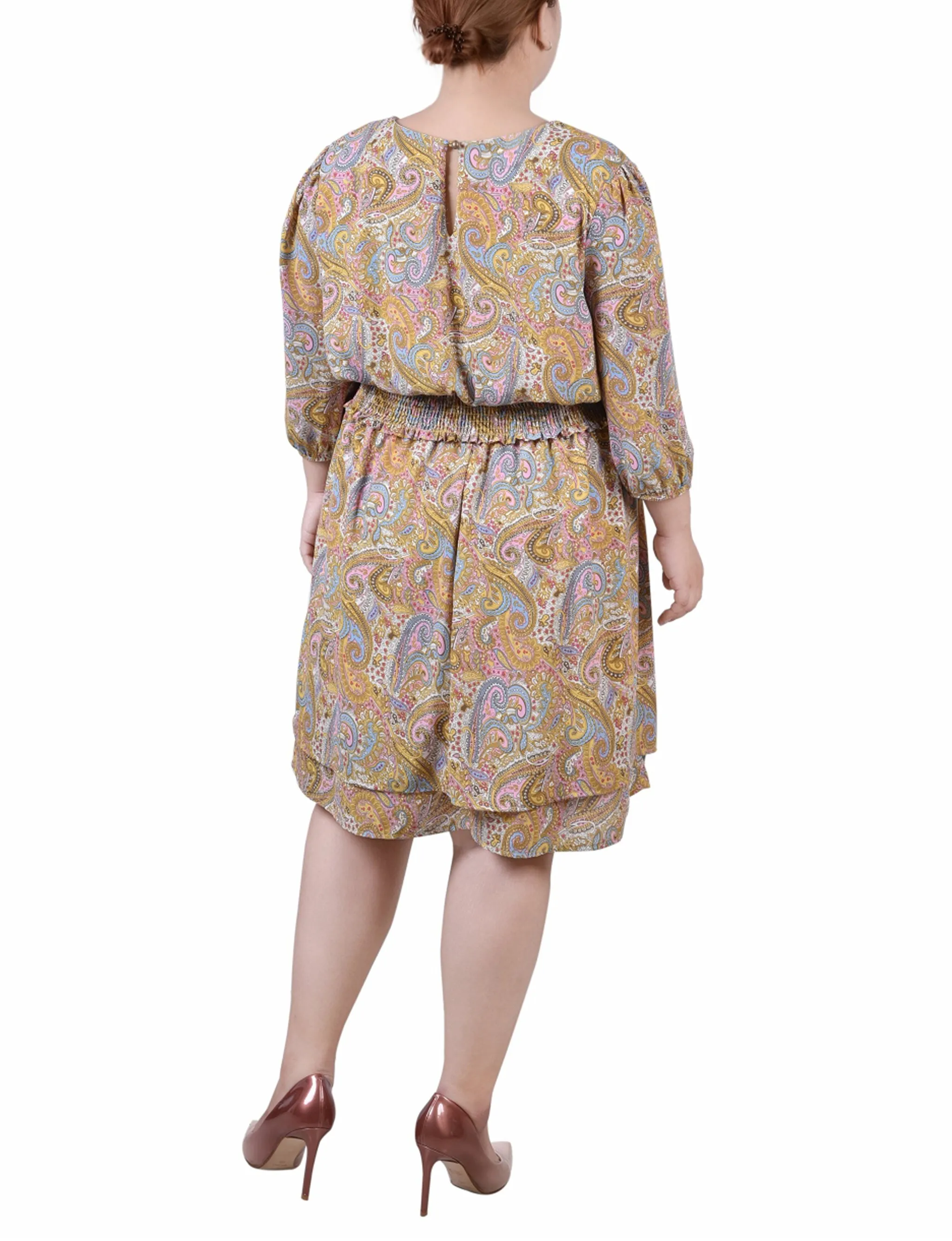 Yellow 3/4 Sleeve Dobby Smocked Waist Dress - Plus Size sold by Dress Barn product image thumbnail 3