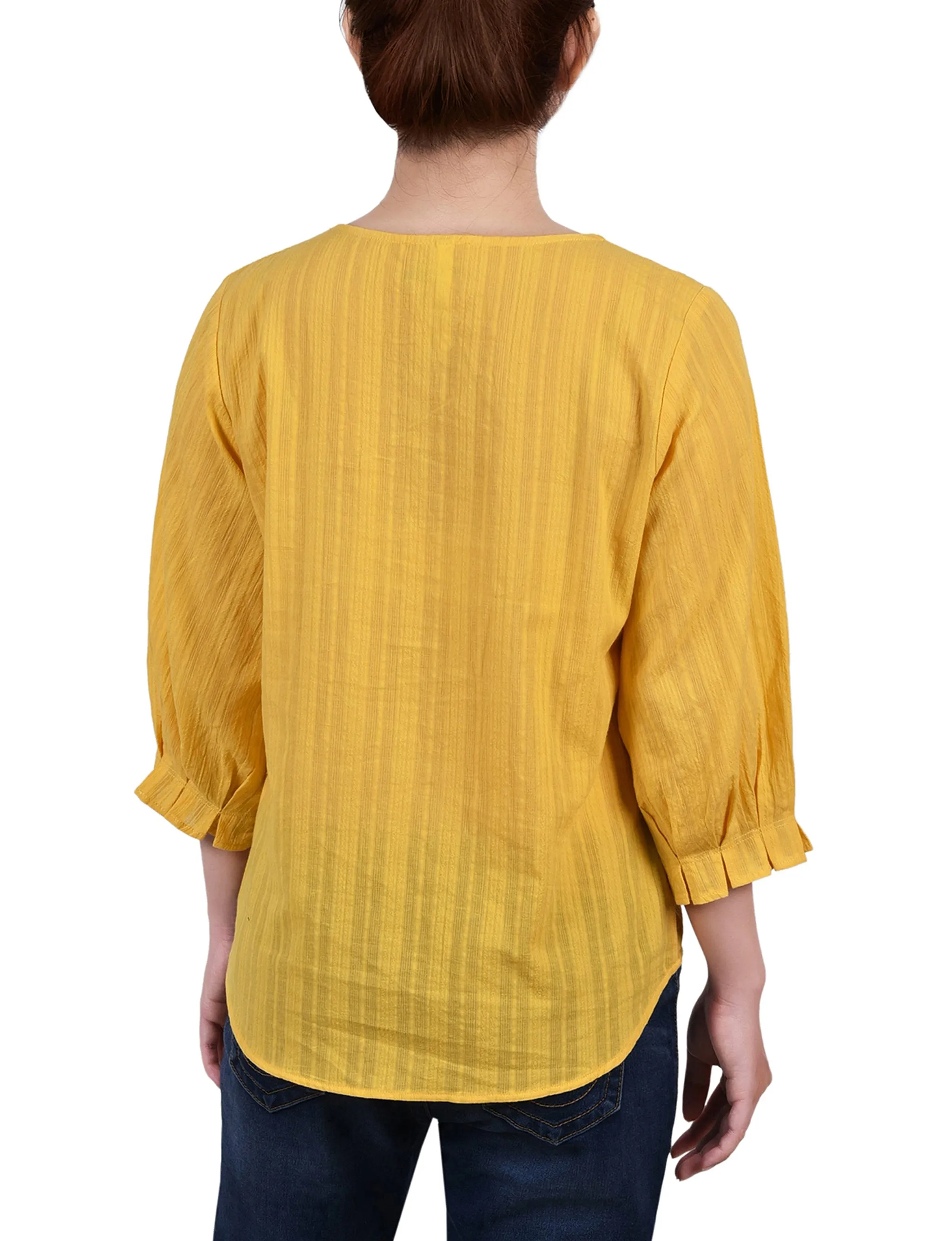 Yellow 3/4 Sleeve Button Placket Jacquard Blouse - Petite sold by Dress Barn product image thumbnail 2