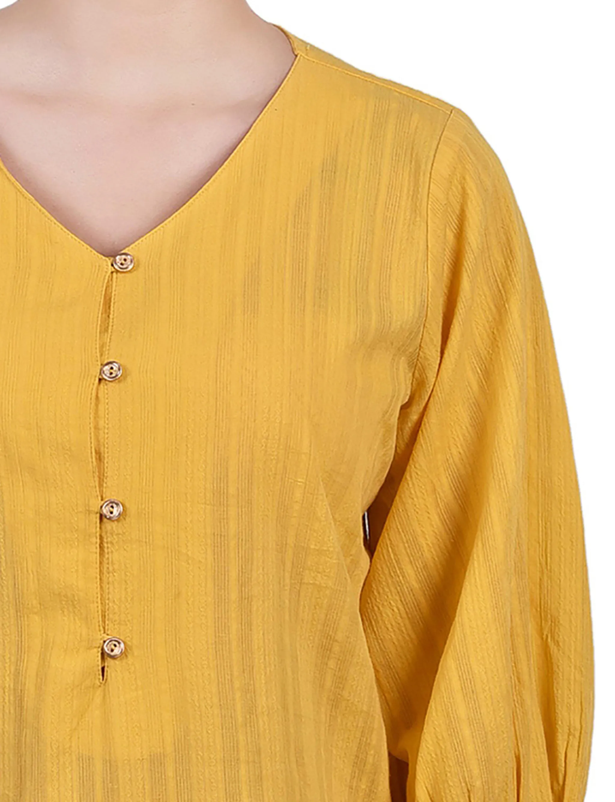 Yellow 3/4 Sleeve Button Placket Jacquard Blouse - Petite sold by Dress Barn product image thumbnail 4