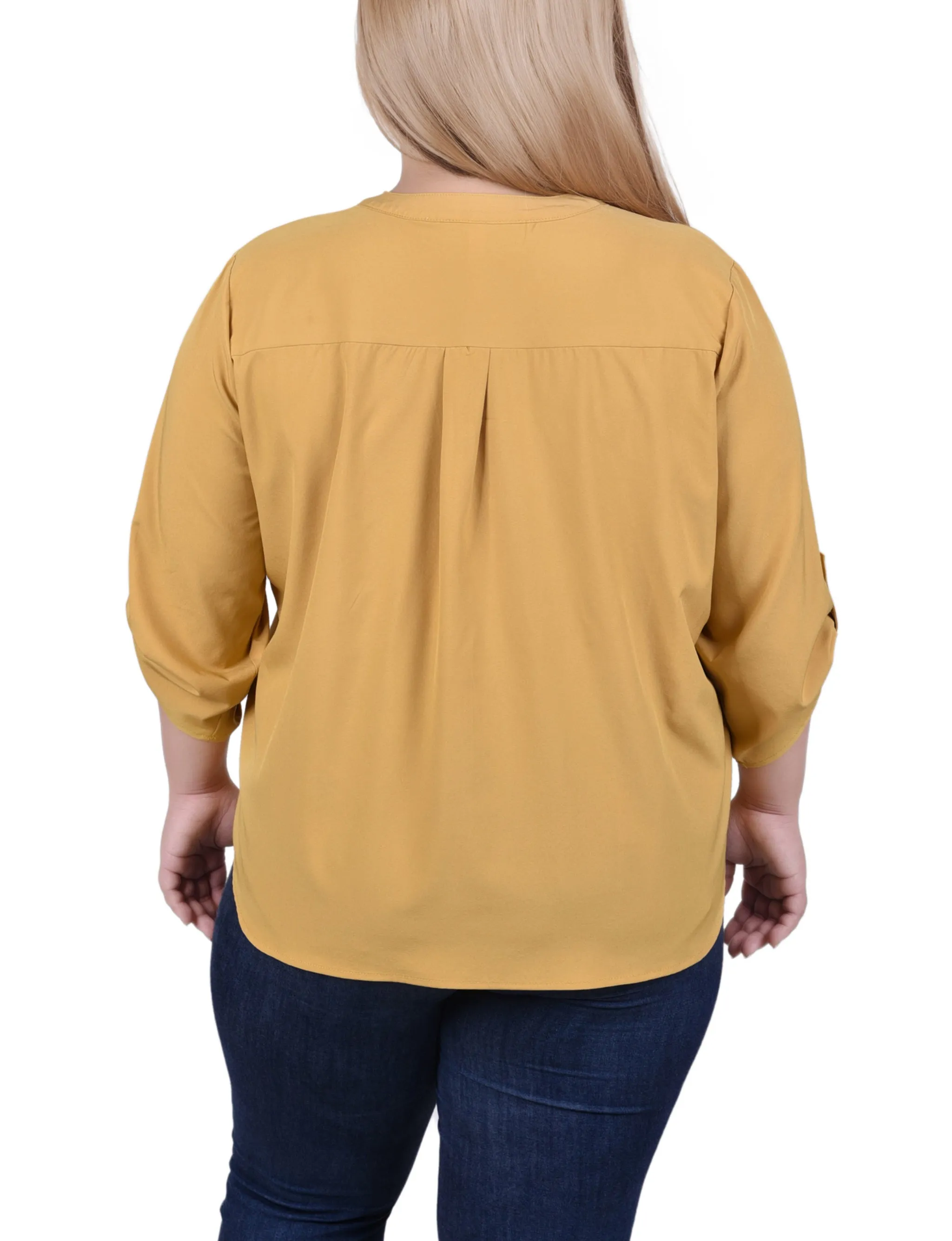 Yellow 3/4 Tabbed Sleeve Y Neck Blouse - Plus Size sold by Dress Barn product image thumbnail 4
