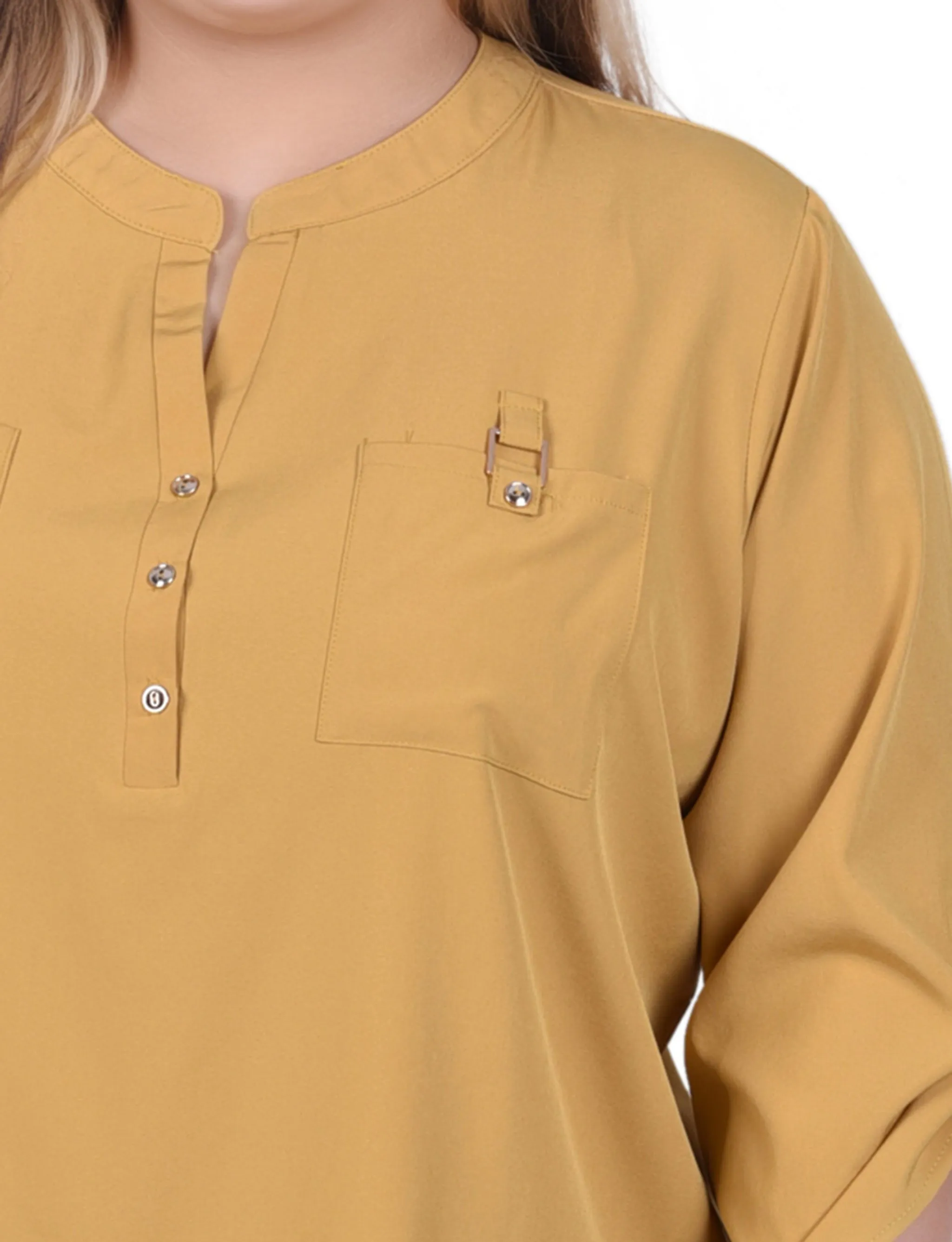 Yellow 3/4 Tabbed Sleeve Y Neck Blouse - Plus Size sold by Dress Barn product image thumbnail 3