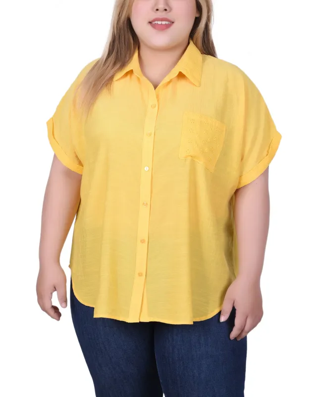 Yellow Short Extended Sleeve Blouse - Plus Size sold by Dress Barn