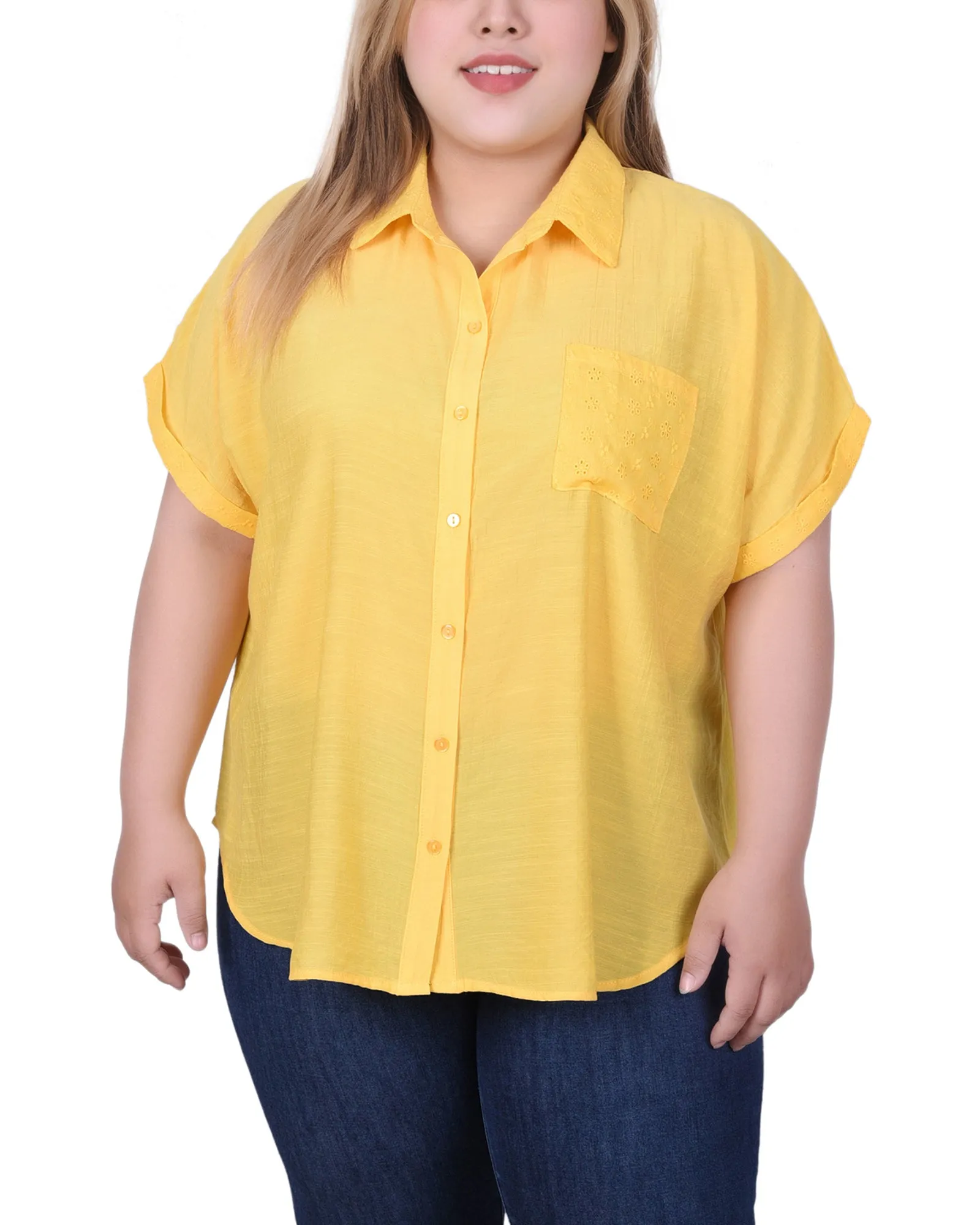 Yellow Short Extended Sleeve Blouse - Plus Size sold by Dress Barn