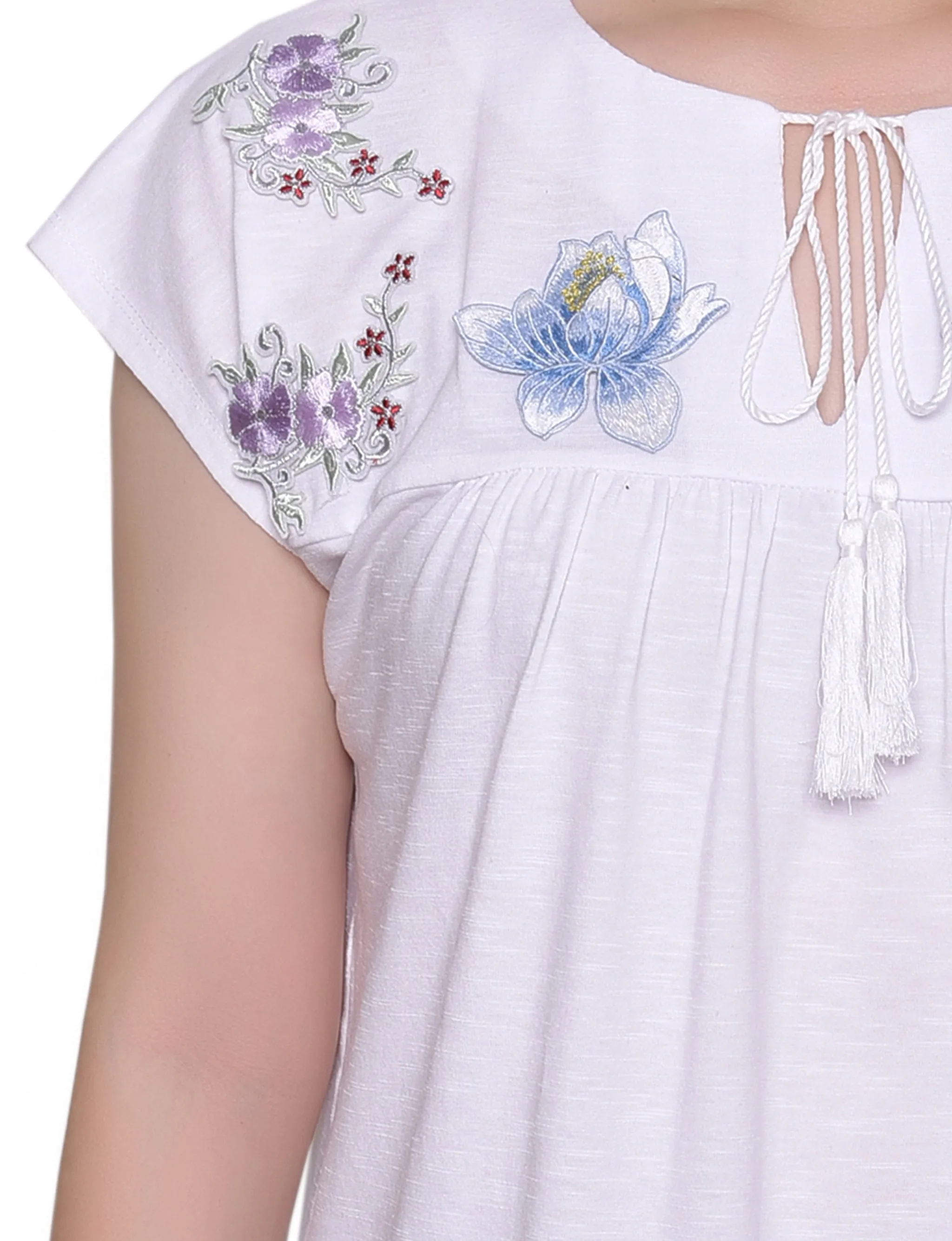 White Embroidered Yoke Extended Sleeve Top sold by Dress Barn product image thumbnail 3