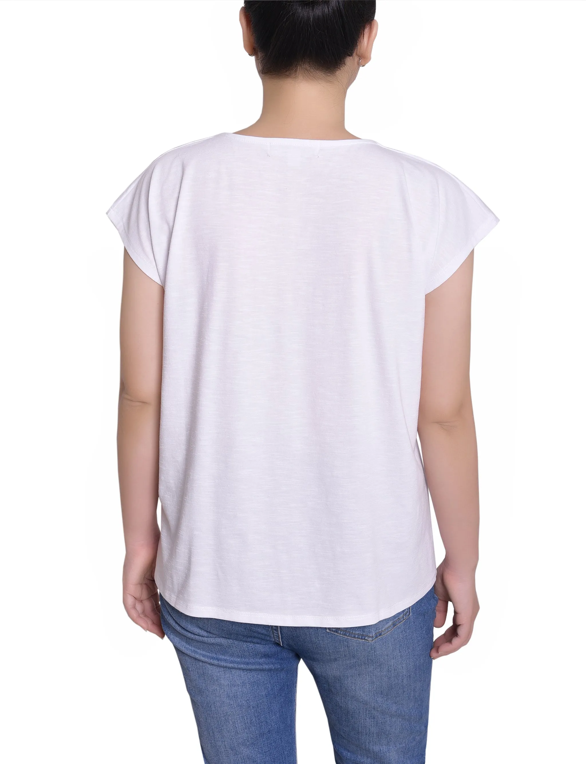 White Embroidered Yoke Extended Sleeve Top sold by Dress Barn product image thumbnail 4