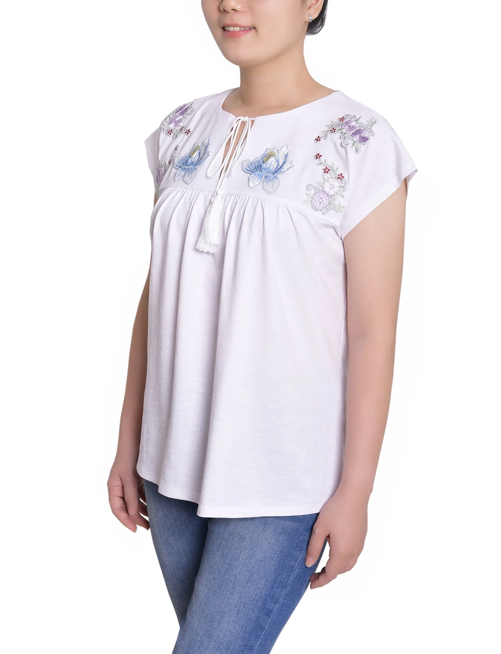 White Embroidered Yoke Extended Sleeve Top sold by Dress Barn product image thumbnail 2