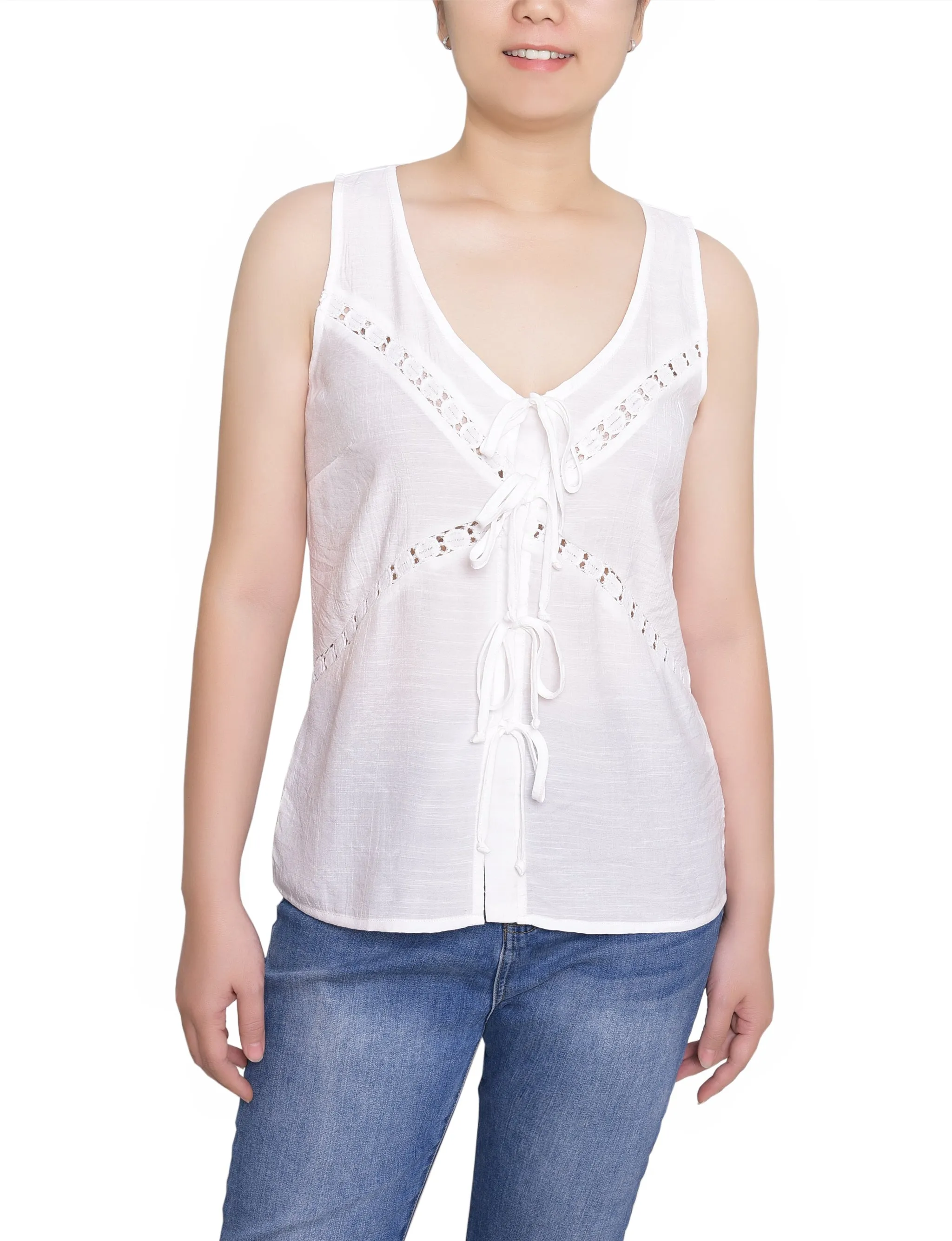 White Sleeveless Tie Detail Blouse sold by Dress Barn