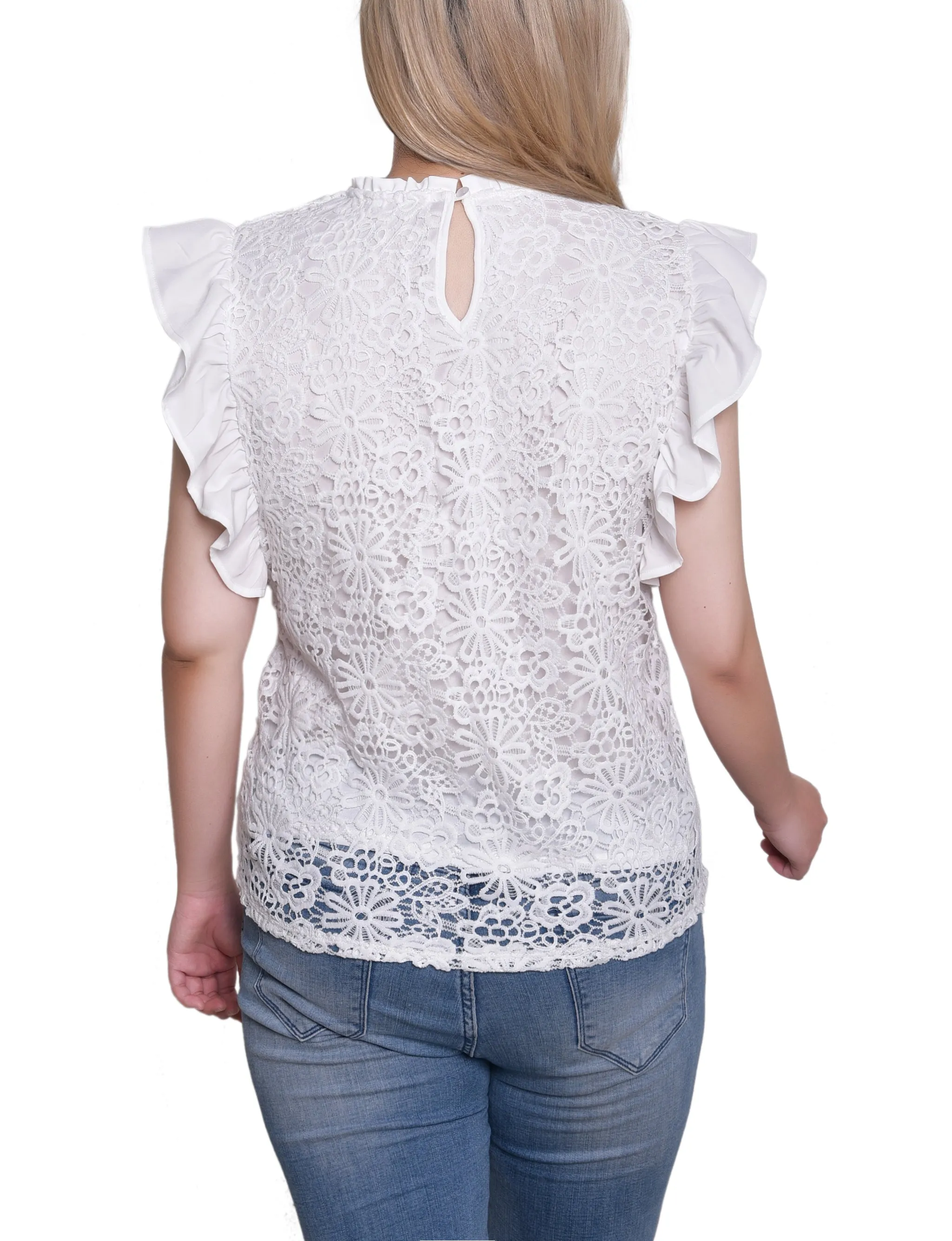 White Flutter Sleeve Lace Top - Petite sold by Dress Barn product image thumbnail 4