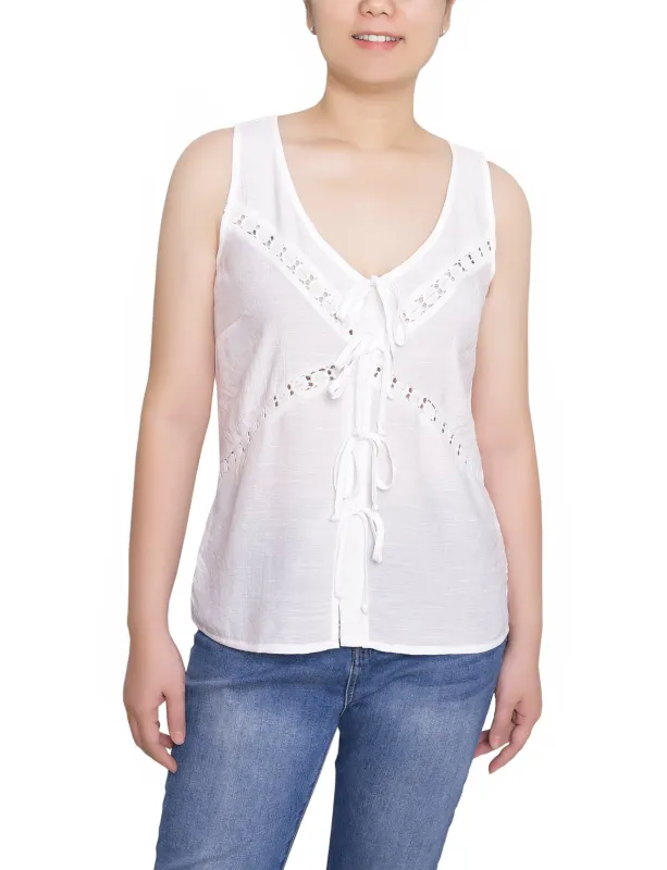 White Sleeveless Tie Detail Blouse - Petite sold by Dress Barn