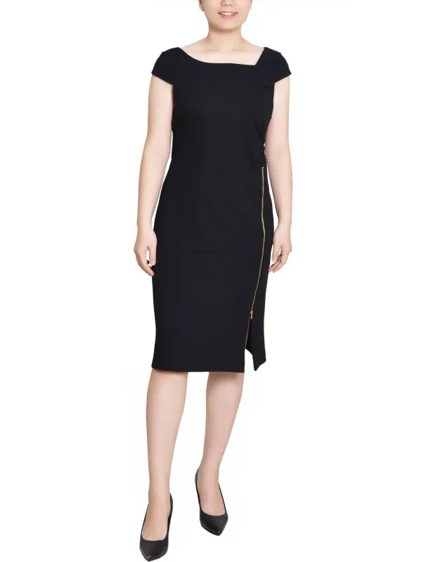 Black Cap Sleeve Exposed Zipper Dress - Petite sold by Dress Barn