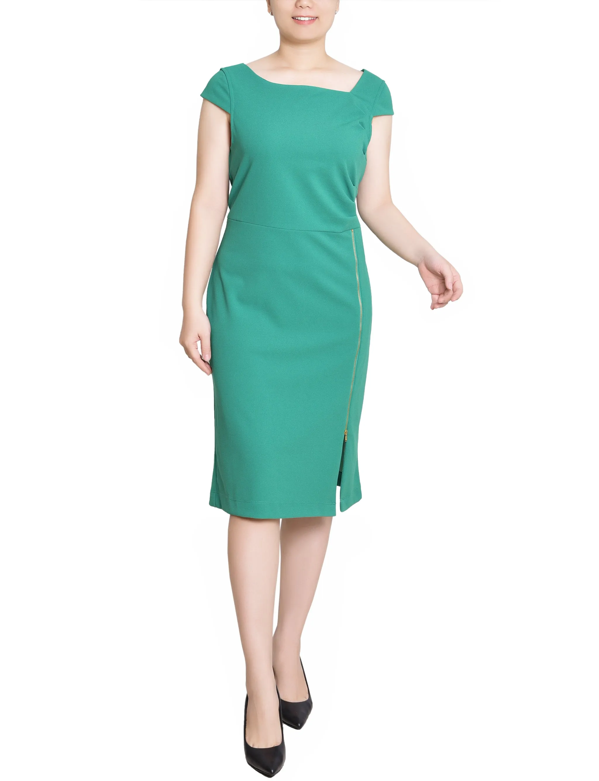Emerald Green Cap Sleeve Exposed Zipper Dress - Petite sold by Dress Barn