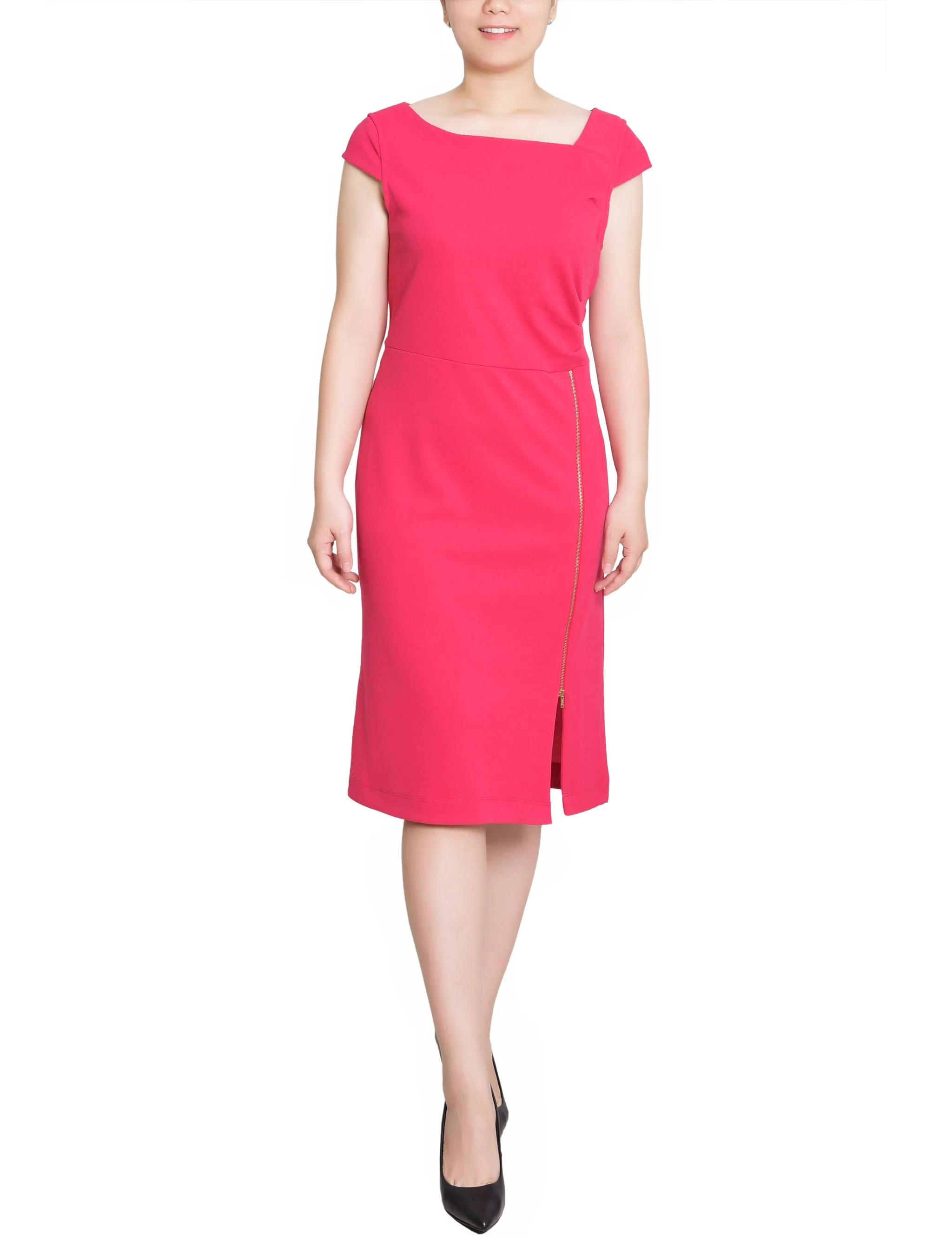 Pink Cap Sleeve Exposed Zipper Dress - Petite sold by Dress Barn