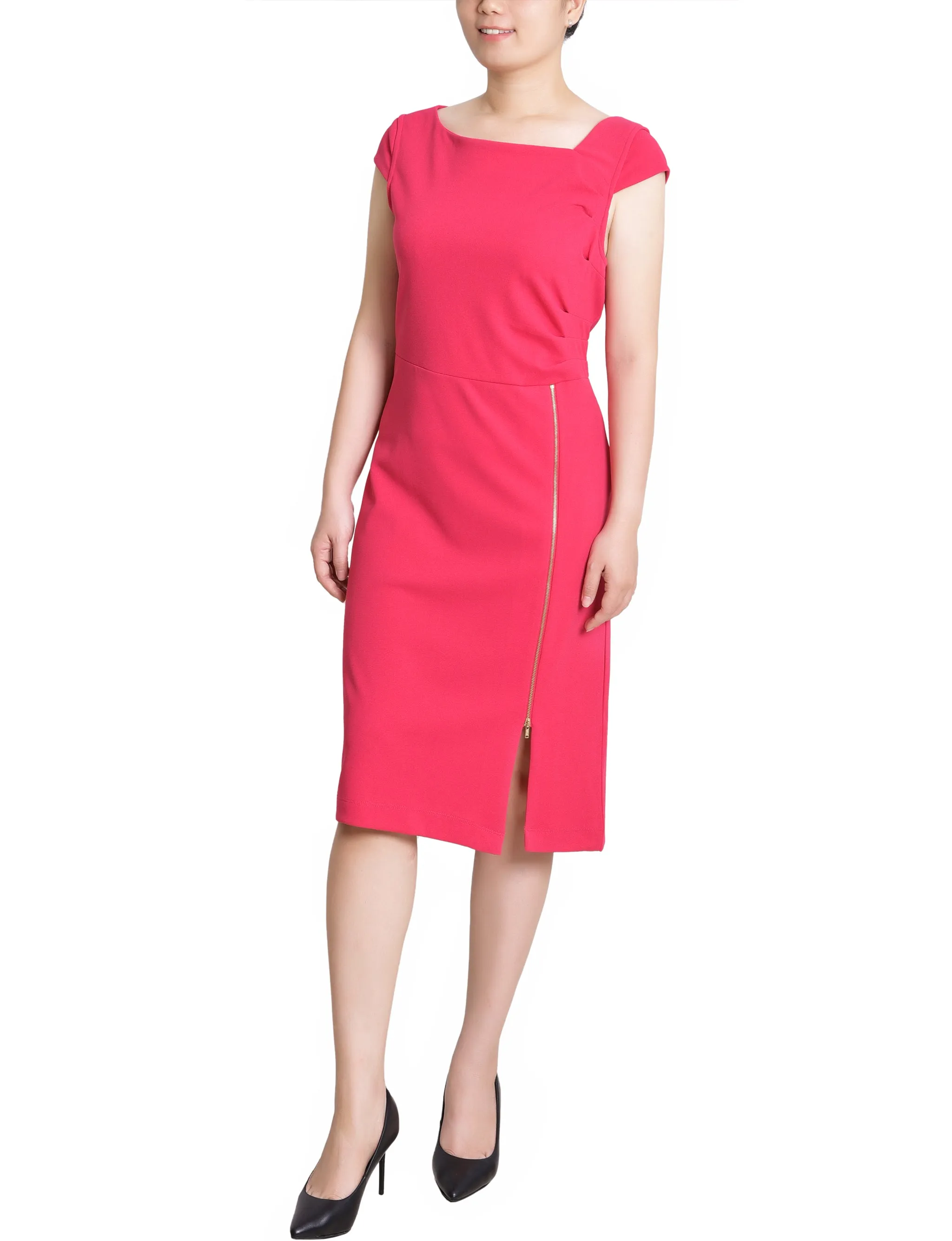Pink Cap Sleeve Exposed Zipper Dress - Petite sold by Dress Barn product image thumbnail 2