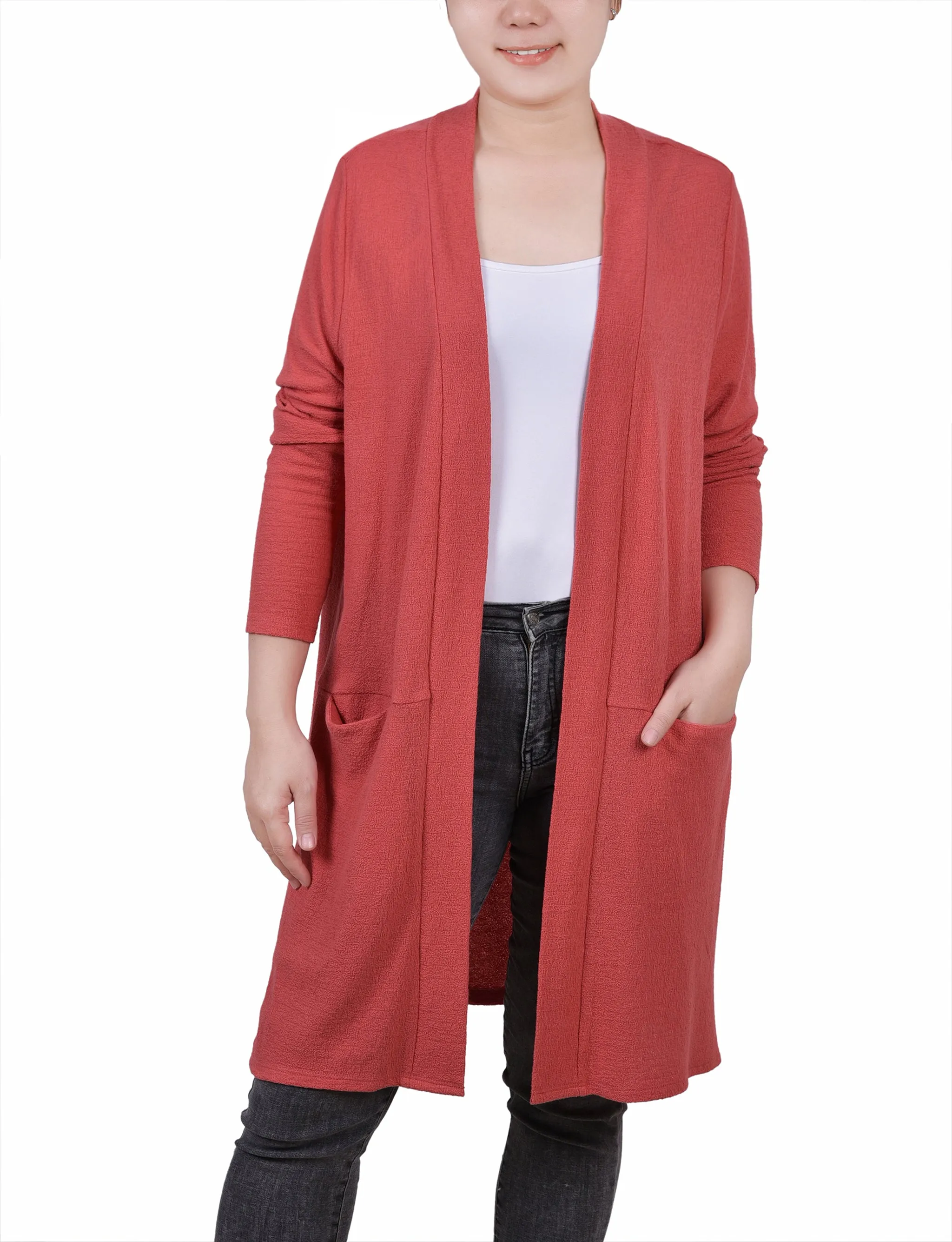 Coral Knee Length Cardigan - Petite sold by Dress Barn