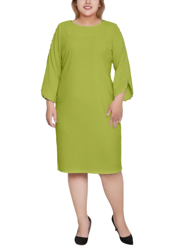 Green 3/4 Pearl-Detail Petal Sleeve Dress - Plus sold by Dress Barn