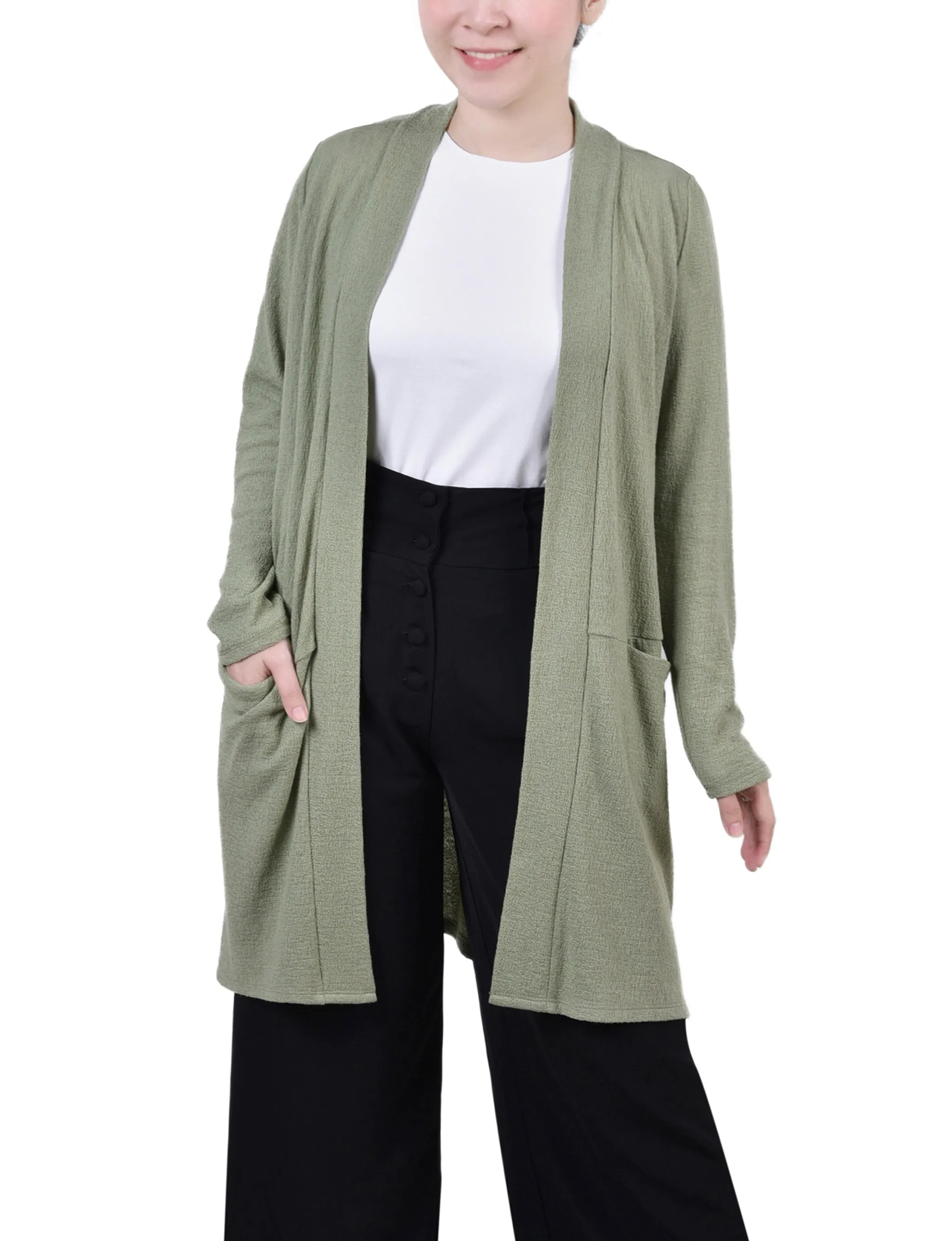 Sage Knee Length Cardigan - Petite sold by Dress Barn