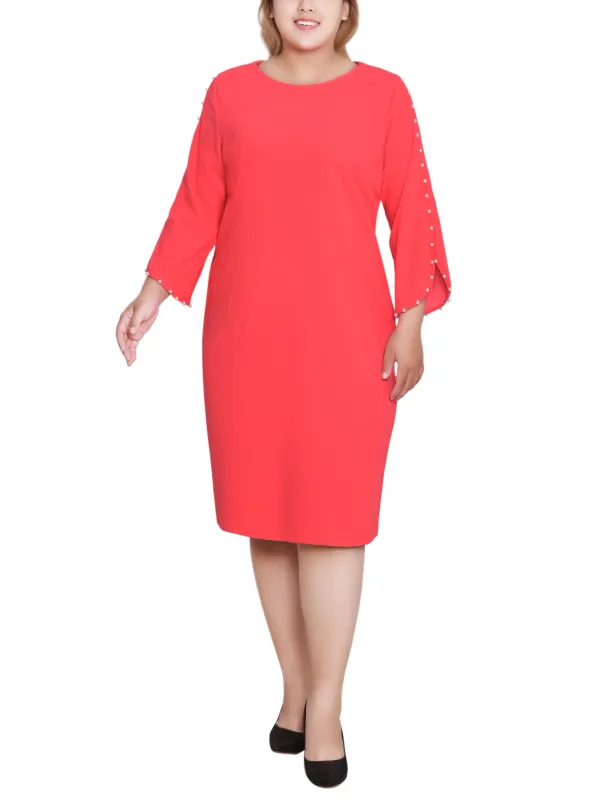 Raspberry 3/4 Pearl-Detail Petal Sleeve Dress - Plus sold by Dress Barn