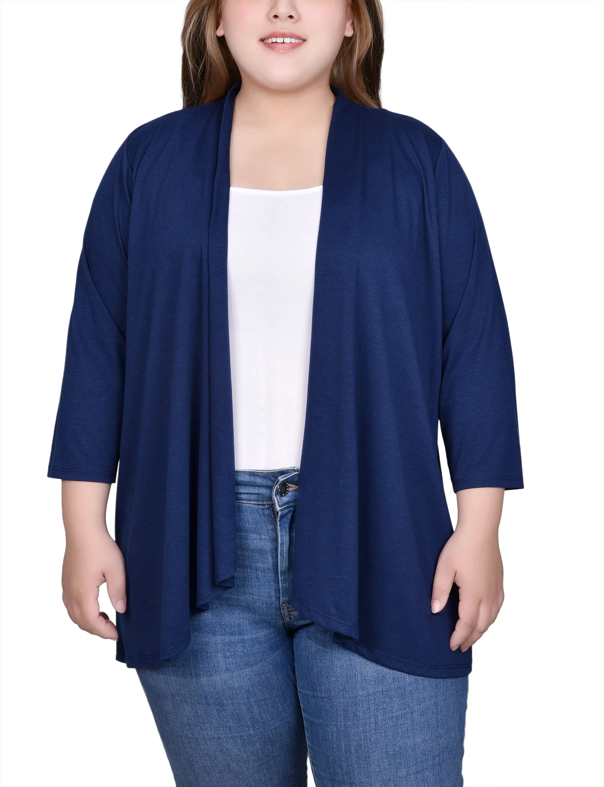 Dark Navy 3/4 Sleeve Solid Cardigan - Plus sold by Dress Barn