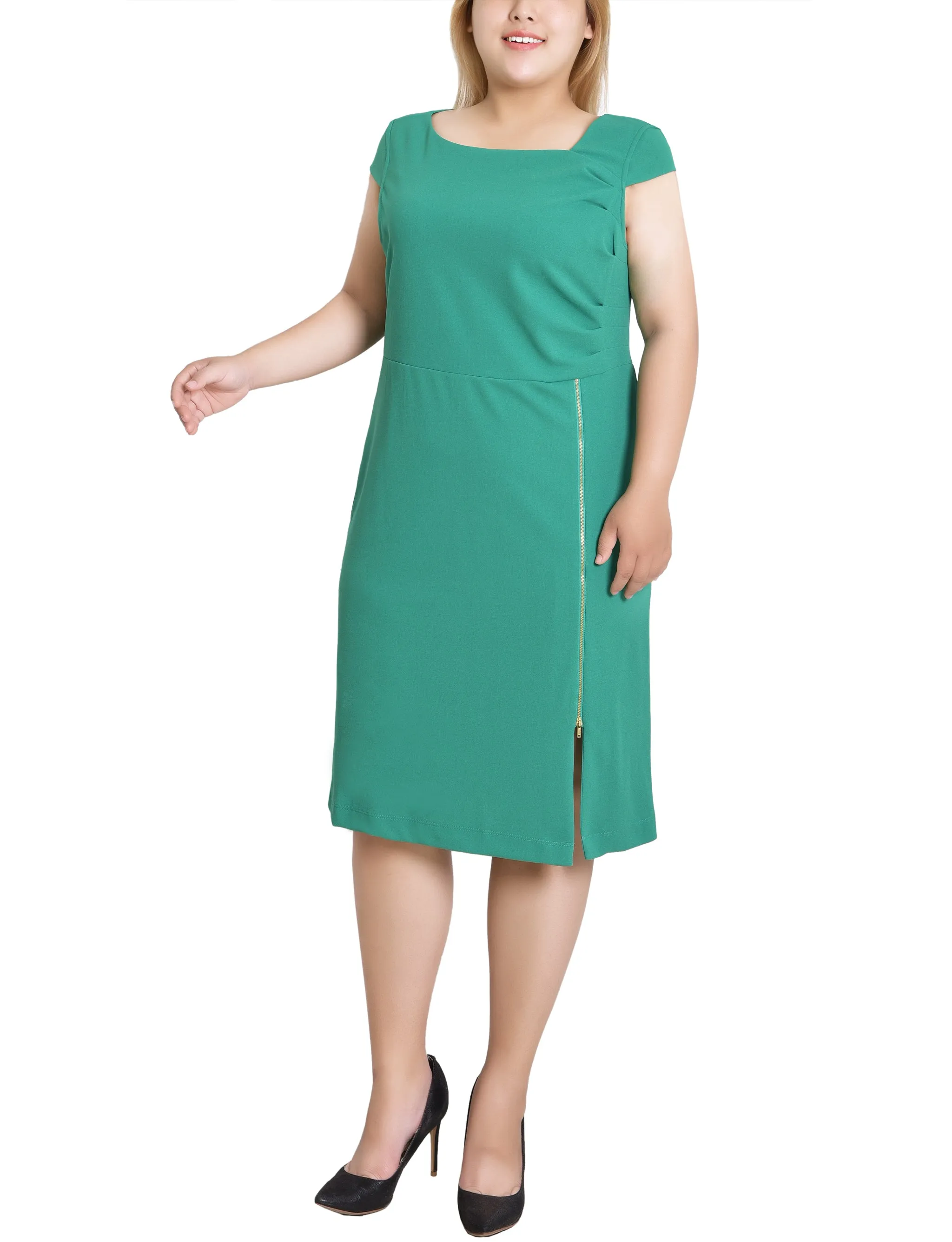 Emerald Green Cap Sleeve Exposed Zipper Dress - Plus sold by Dress Barn product image thumbnail 2