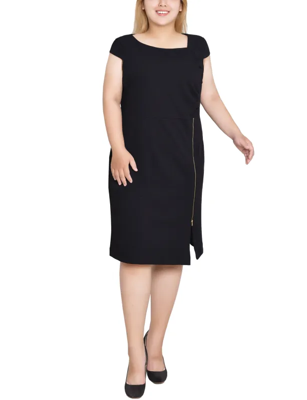 Black Cap Sleeve Exposed Zipper Dress - Plus sold by Dress Barn
