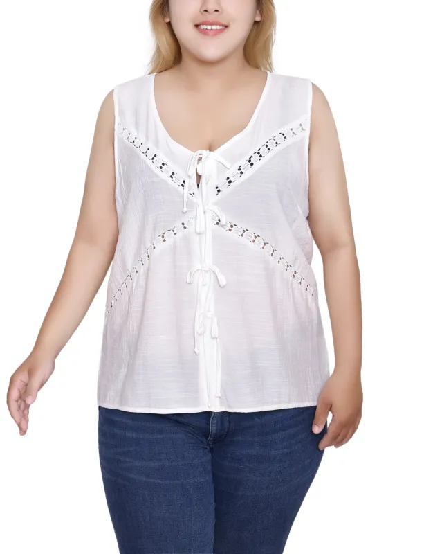 White Sleeveless Tie Detail Blouse - Plus sold by Dress Barn
