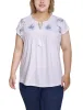 White Embroidered Yoke Extended Sleeve Top - Plus sold by Dress Barn