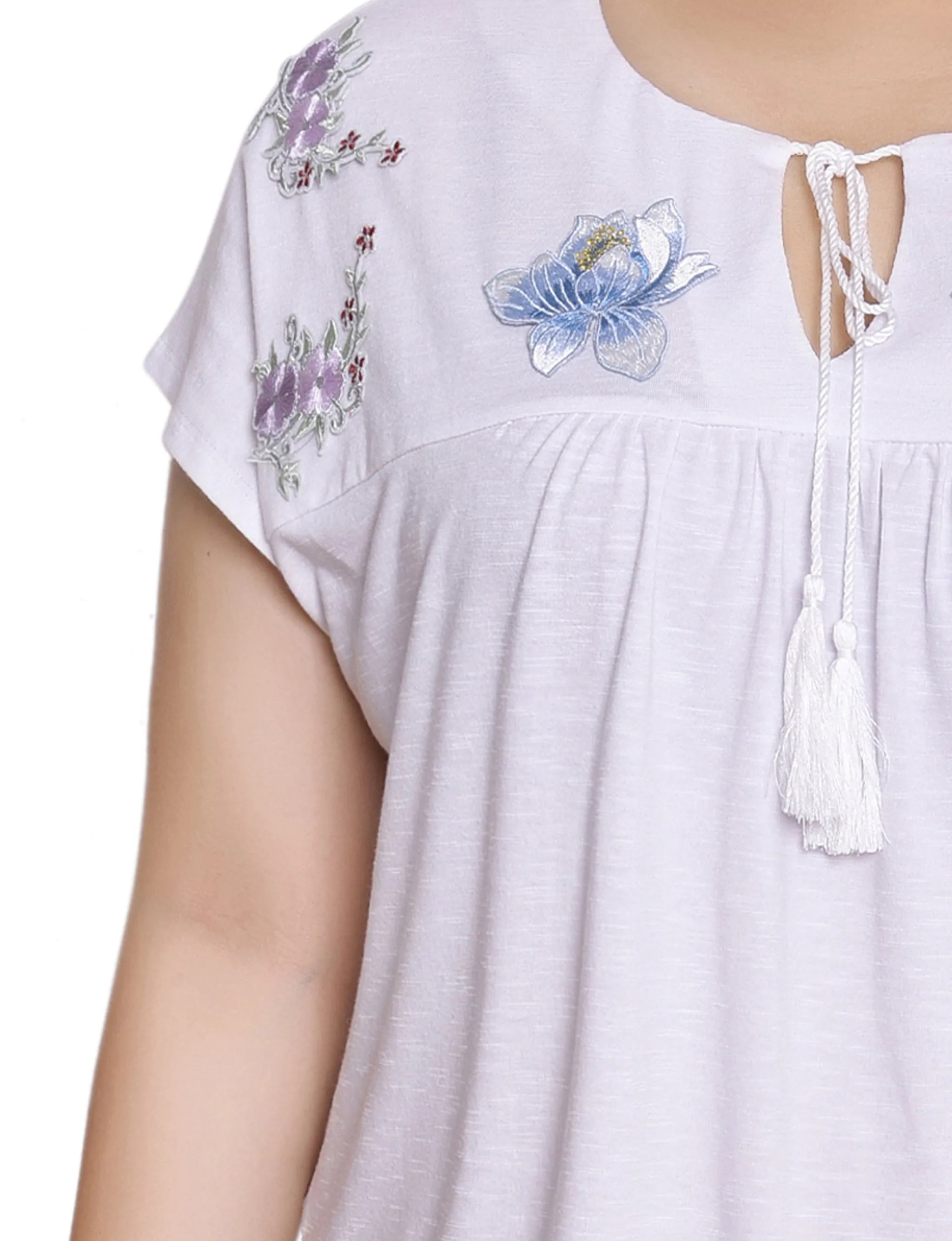 White Embroidered Yoke Extended Sleeve Top - Plus sold by Dress Barn product image thumbnail 3