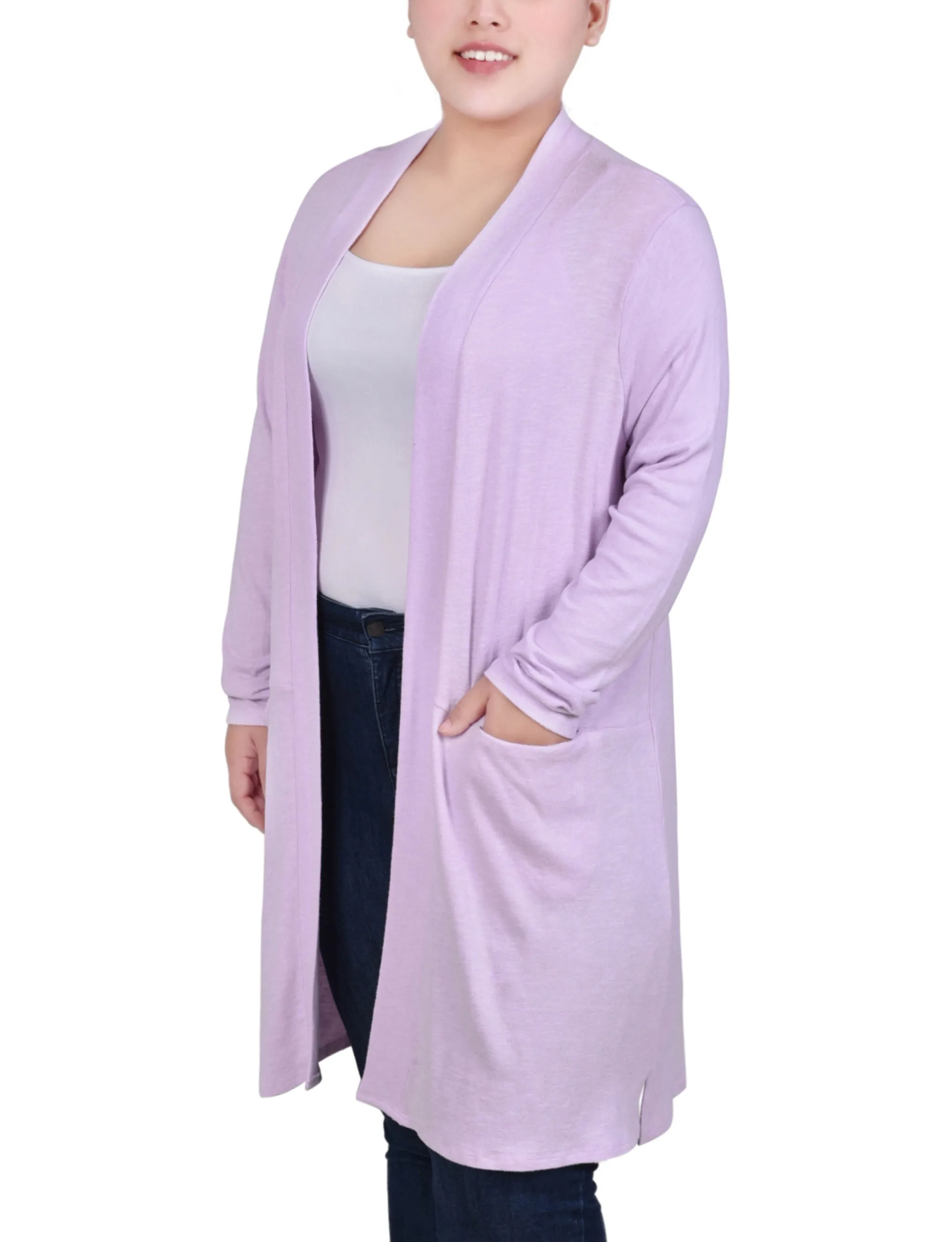 Lavender Long Sleeve Knee Length Cardigan - Plus sold by Dress Barn product image thumbnail 2