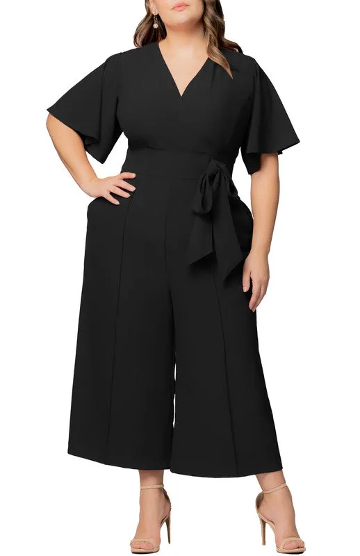 Black Noir Evelyn Wide Leg Cropped Jumpsuit - Plus sold by Dress Barn