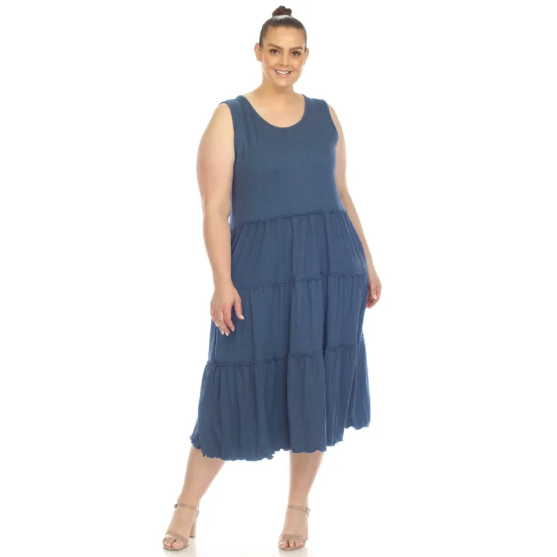 Plus Size Scoop Neck Tiered Midi Dress sold by Dress Barn