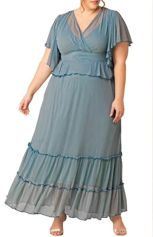 Sea Foam Graceful Tiered Mesh Gown - Plus sold by Dress Barn