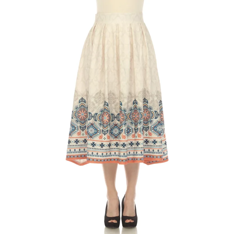 Beige Pleated Skirt with Border Prints sold by Dress Barn