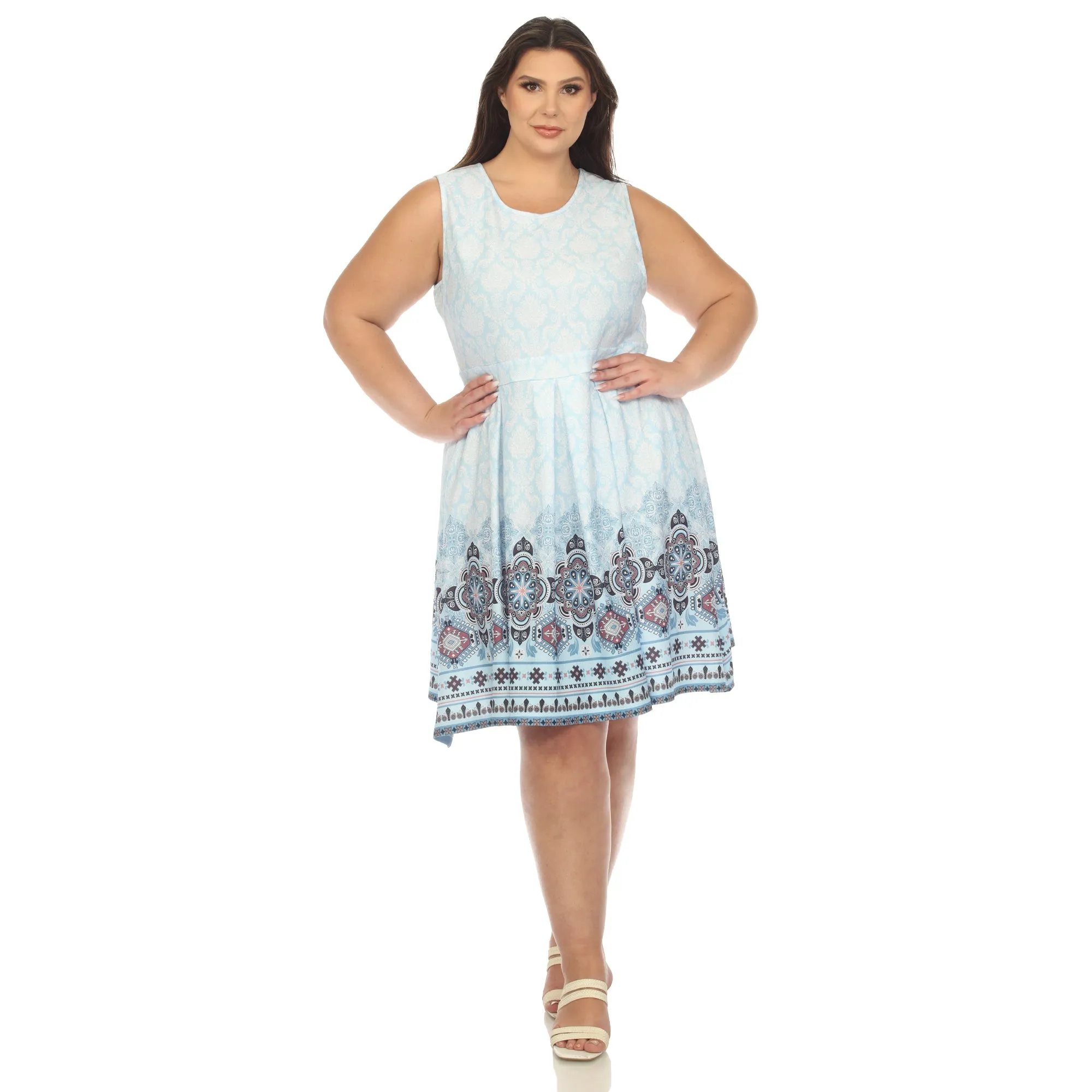 Blue Border Print Fit and Flare Knee Length Dress - Plus sold by Dress Barn product image thumbnail 5
