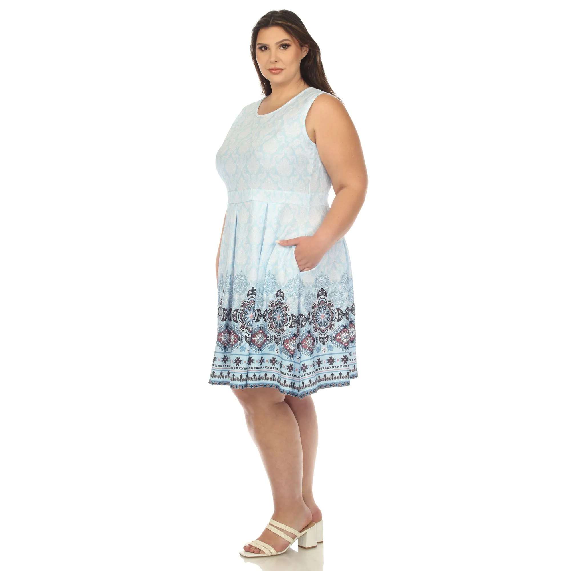 Blue Border Print Fit and Flare Knee Length Dress - Plus sold by Dress Barn product image thumbnail 2