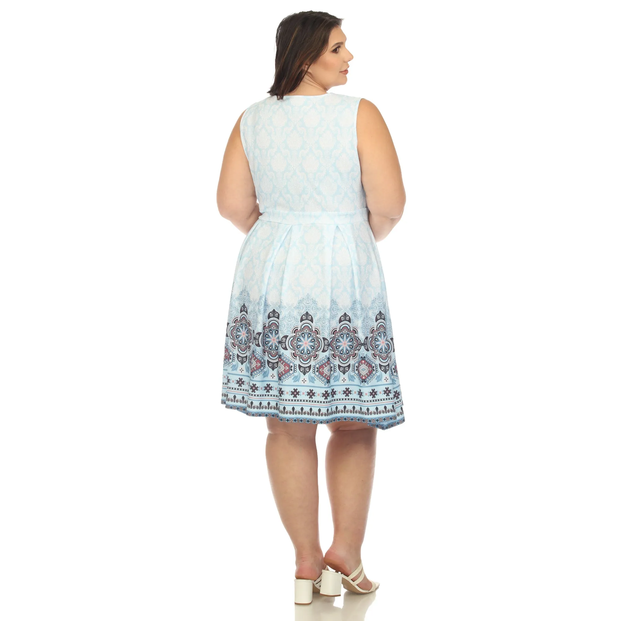 Blue Border Print Fit and Flare Knee Length Dress - Plus sold by Dress Barn product image thumbnail 3