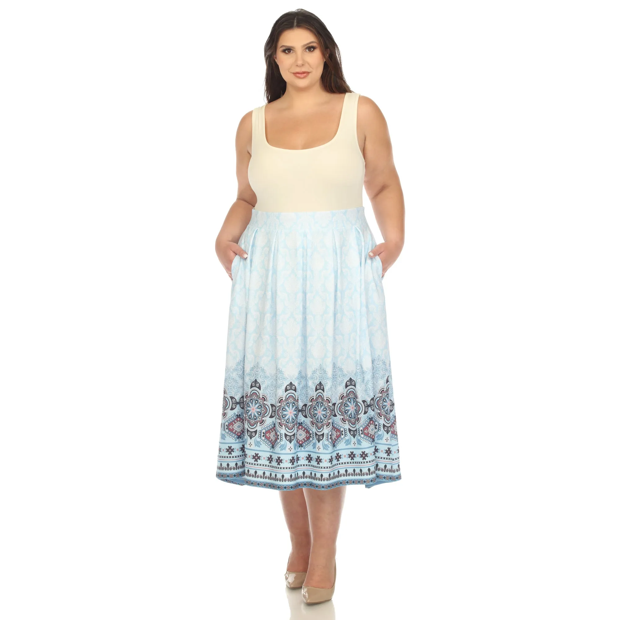 Blue Pleated Skirt with Border Prints - Plus sold by Dress Barn product image thumbnail 5