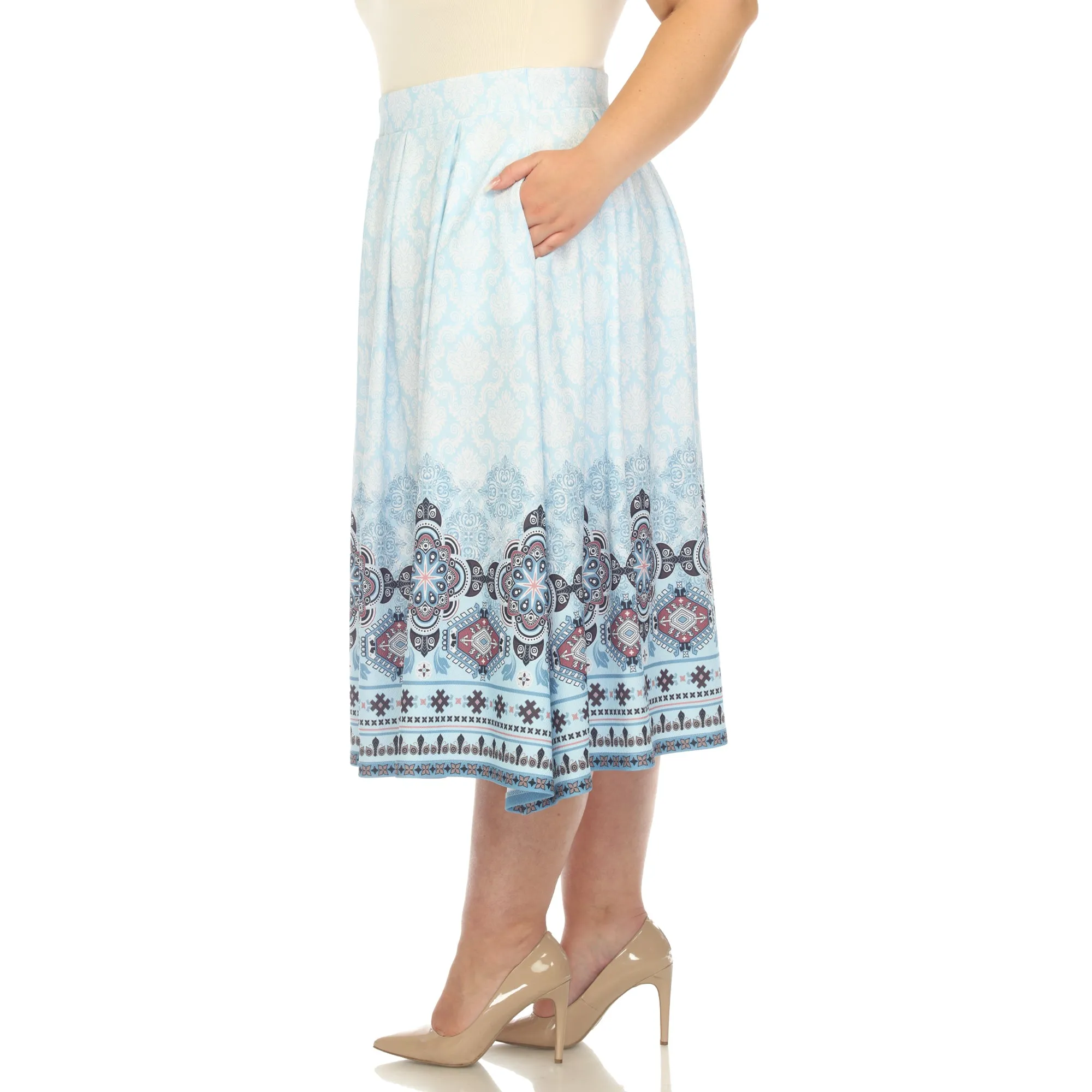 Blue Pleated Skirt with Border Prints - Plus sold by Dress Barn product image thumbnail 2