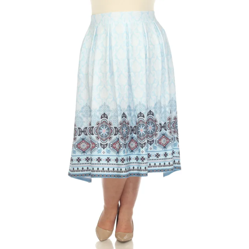 Blue Pleated Skirt with Border Prints - Plus sold by Dress Barn