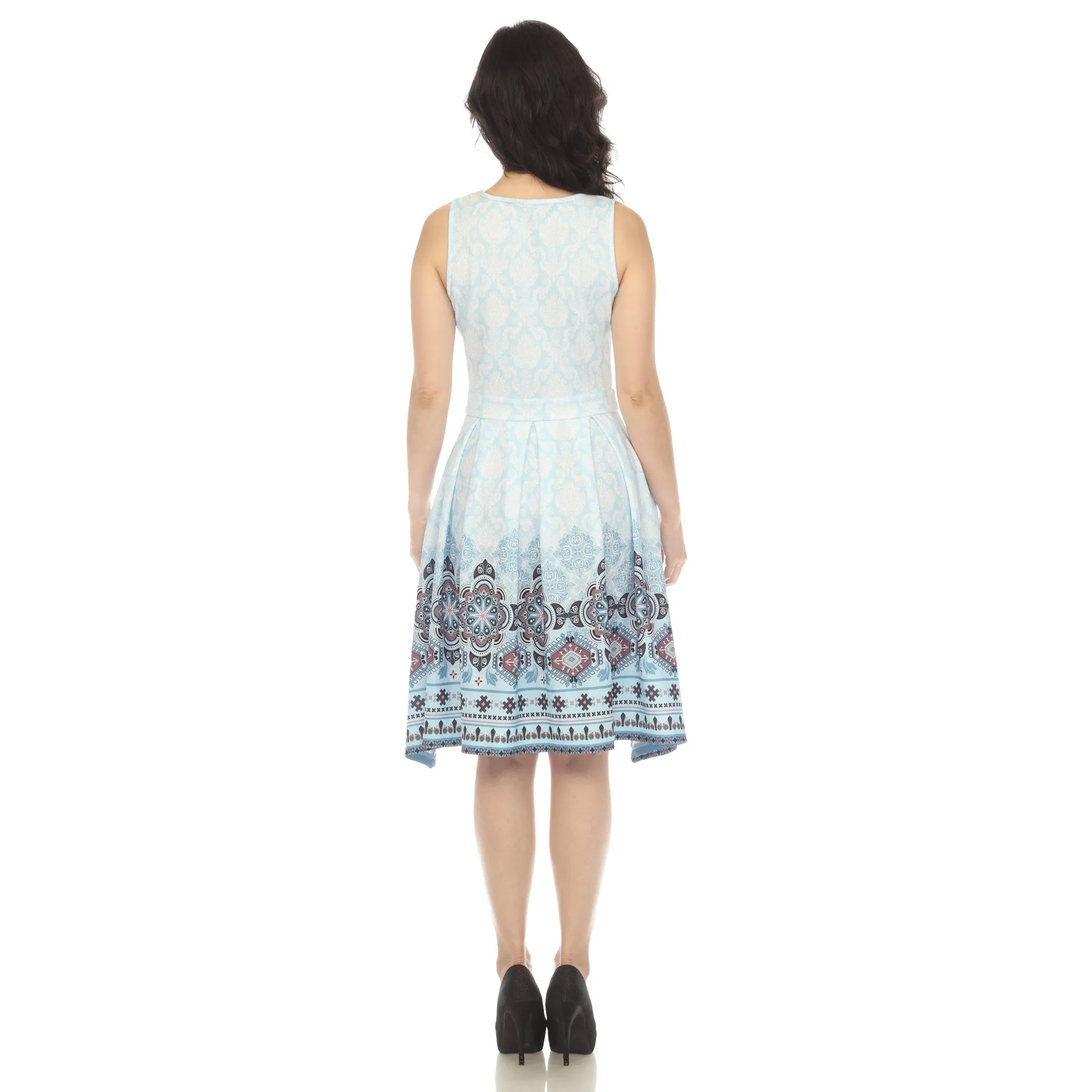 Blue Border Print Fit and Flare Knee Length Dress sold by Dress Barn product image thumbnail 3