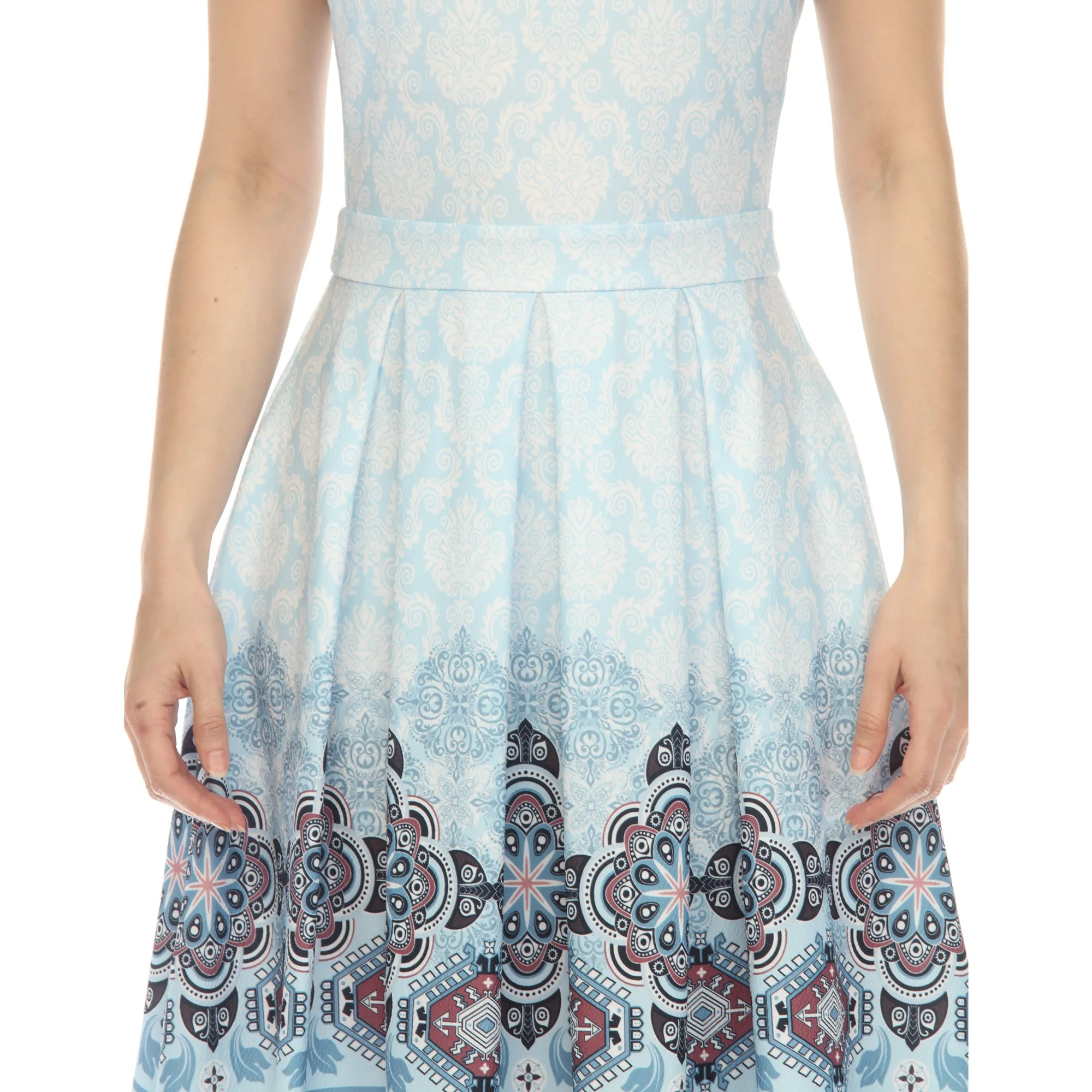 Blue Border Print Fit and Flare Knee Length Dress sold by Dress Barn product image thumbnail 4